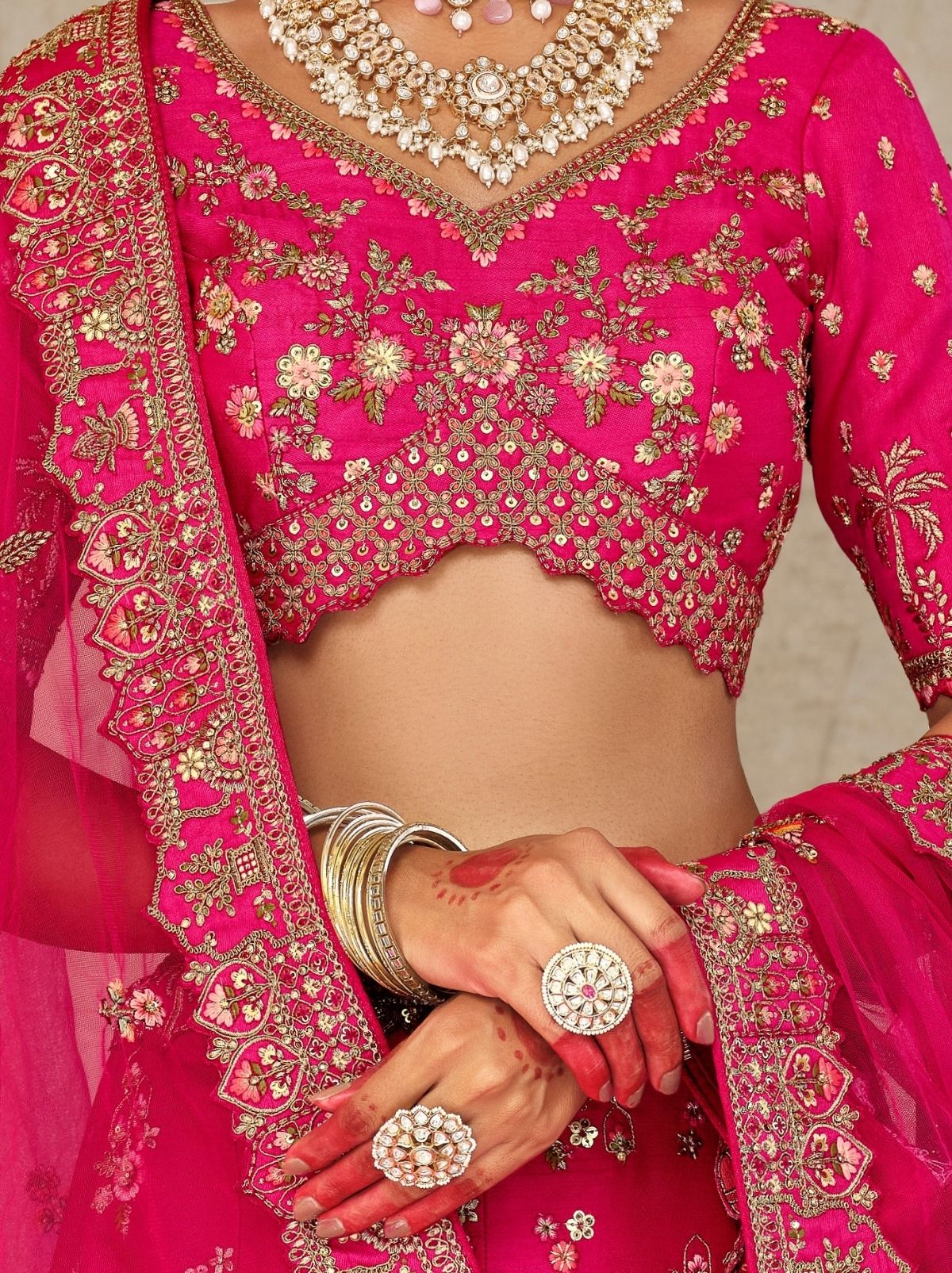 Bright Pink Exclusive Bridal Lehenga Set With Heavy Khatli & Thread Work