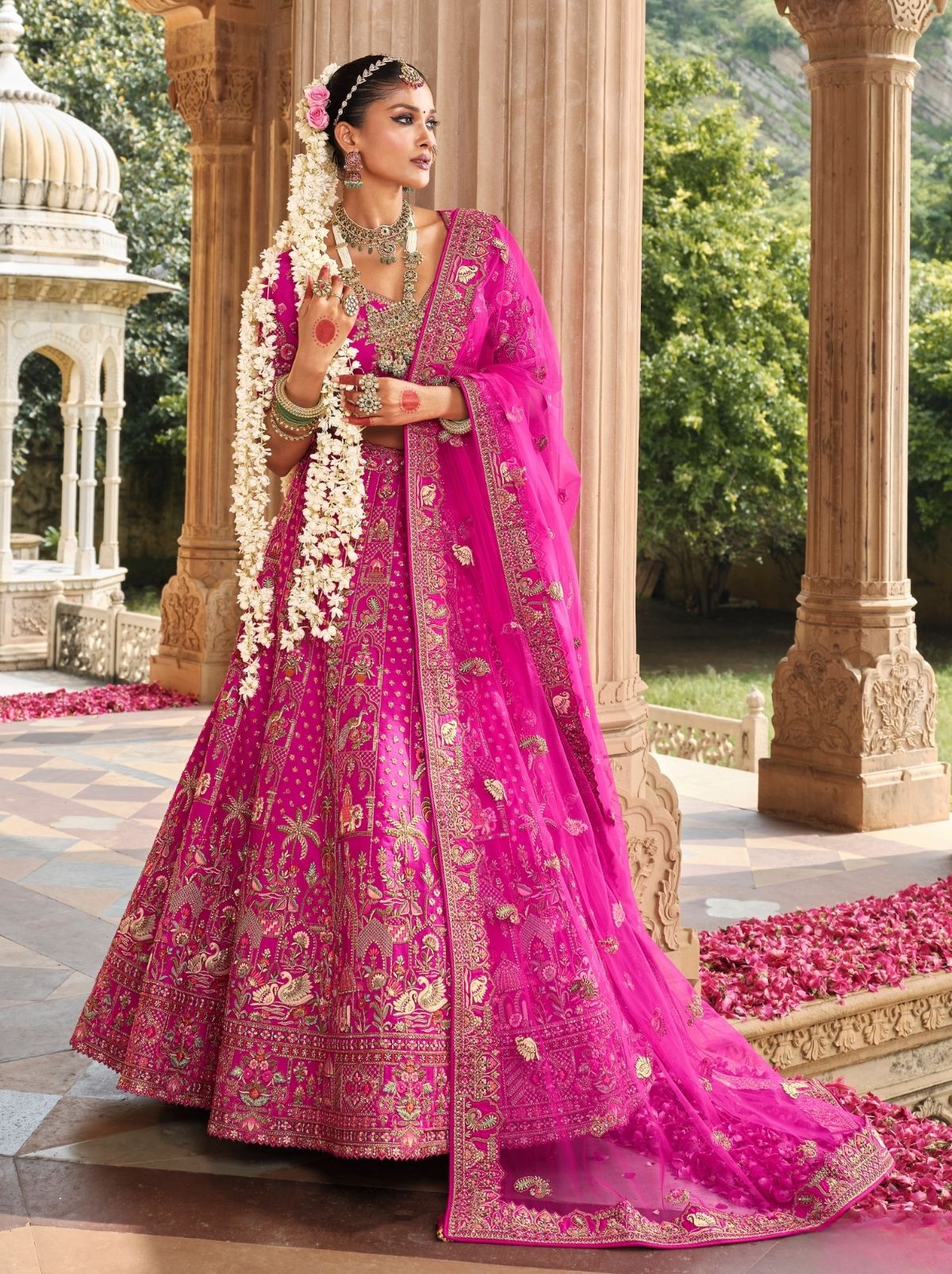 Persian Pink Exclusive Bridal Lehenga Set With Heavy Khatli & Thread Work