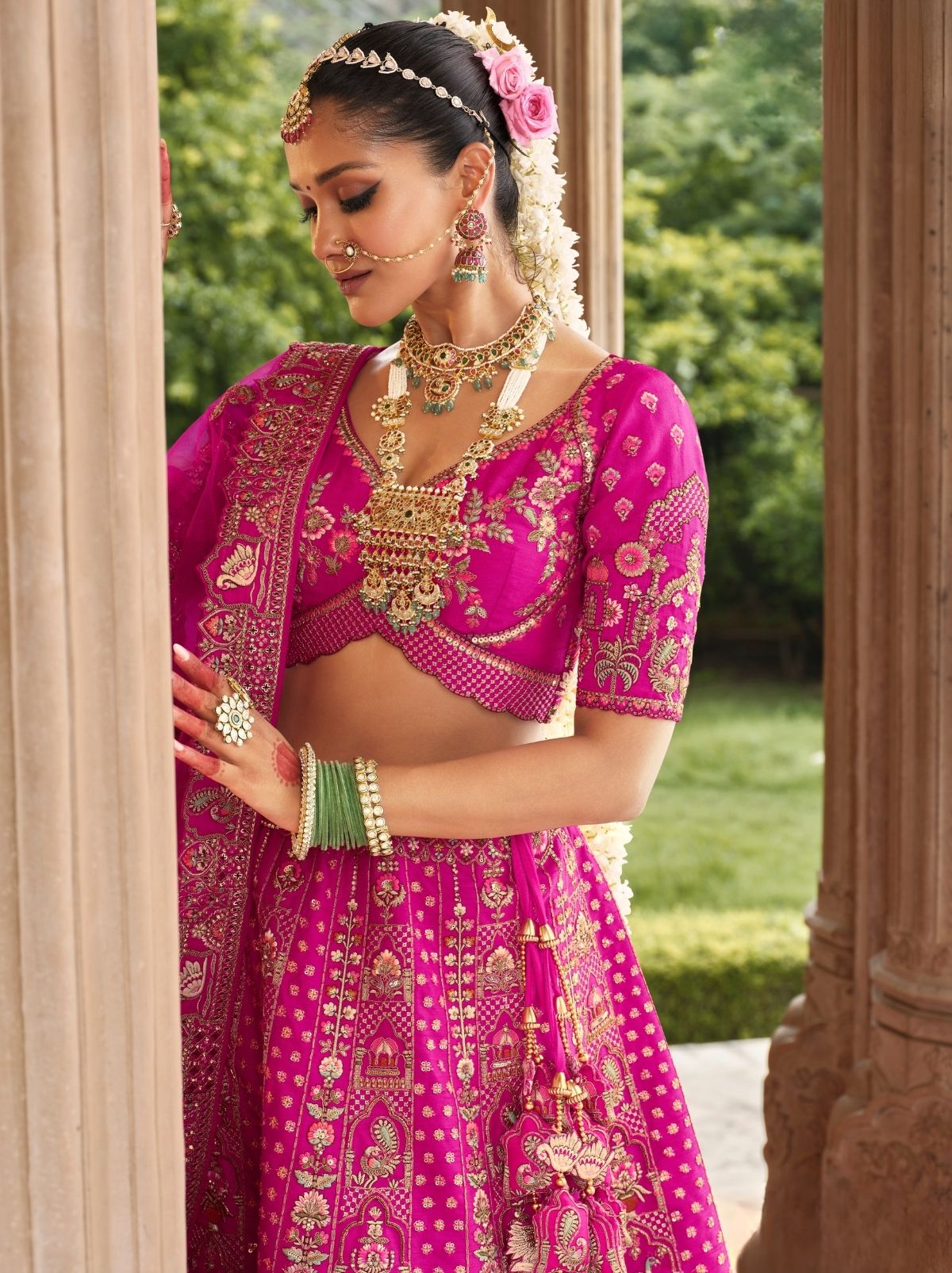 Persian Pink Exclusive Bridal Lehenga Set With Heavy Khatli & Thread Work