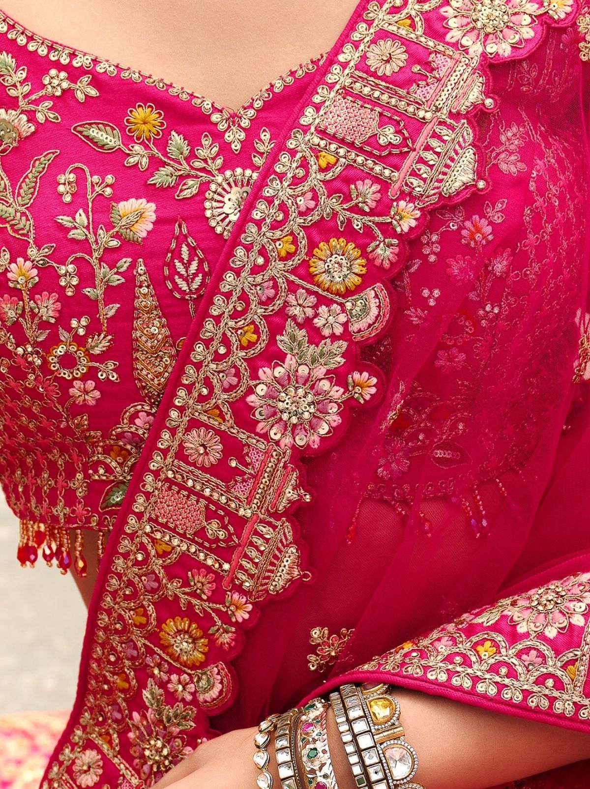 Punch Pink Exclusive Bridal Lehenga Set With Khatli Embroidery