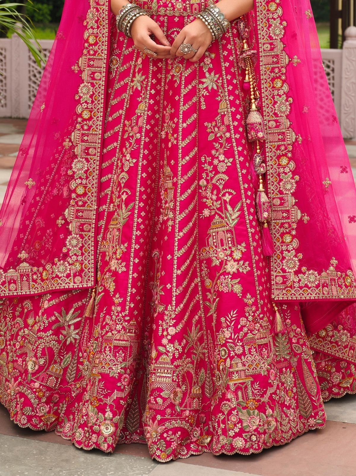 Punch Pink Exclusive Bridal Lehenga Set With Khatli Embroidery