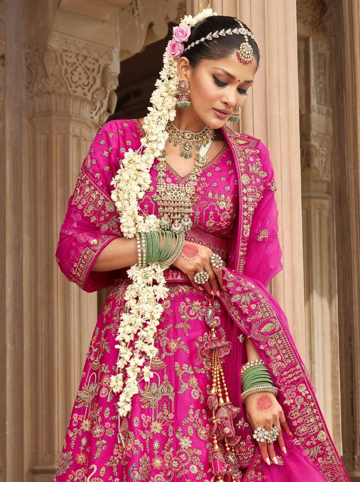 Rose Pink Exclusive Bridal Lehenga Set With Khatli Embroidery