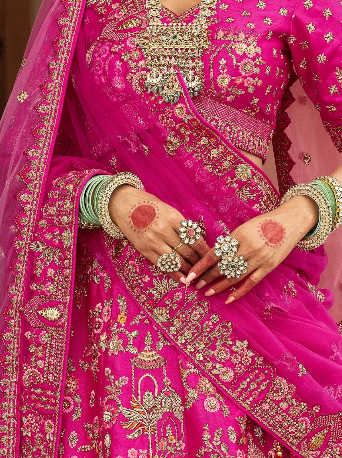 Rose Pink Exclusive Bridal Lehenga Set With Khatli Embroidery