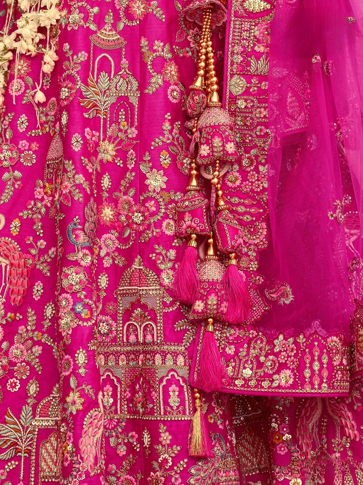 Rose Pink Exclusive Bridal Lehenga Set With Khatli Embroidery