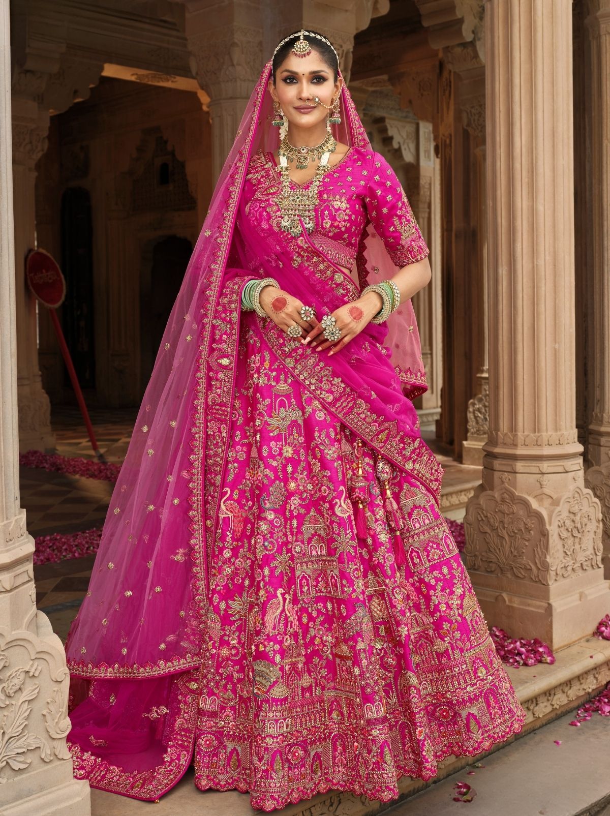 Rose Pink Exclusive Bridal Lehenga Set With Khatli Embroidery