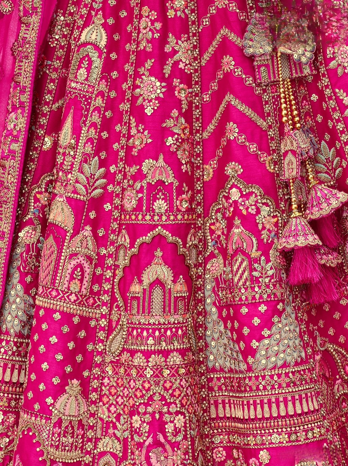 Dark Pink Exclusive Bridal Lehenga Set With Khatli Embroidery
