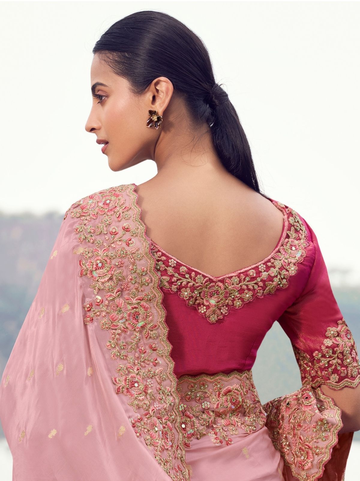 Lemonade Pink Exclusive Organza Saree With Soft Zari Work