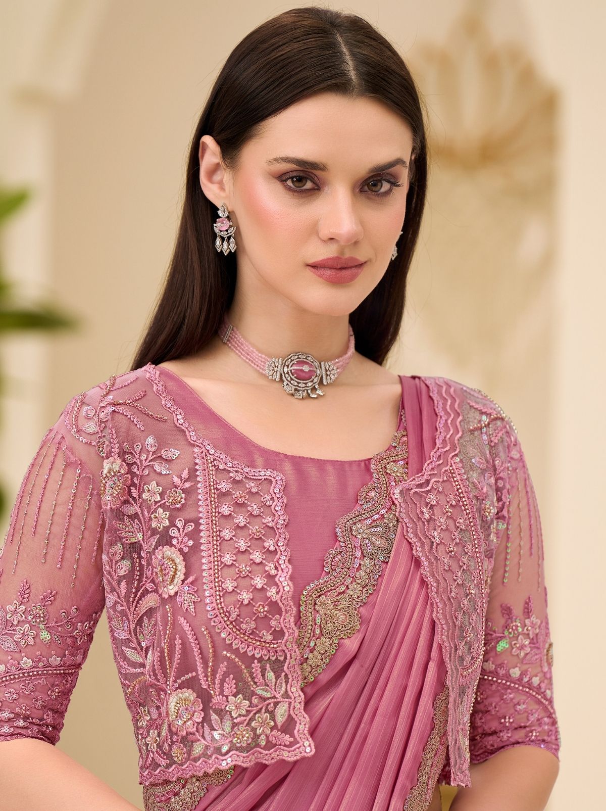 Taffy Pink Exclusive Party Wear Saree with Sequin Work - TrendOye