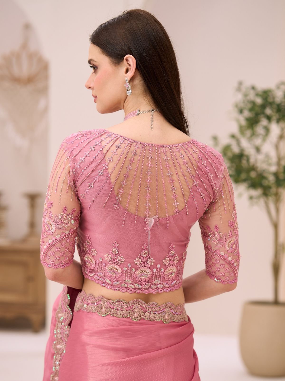 Taffy Pink Exclusive Party Wear Saree with Sequin Work - TrendOye