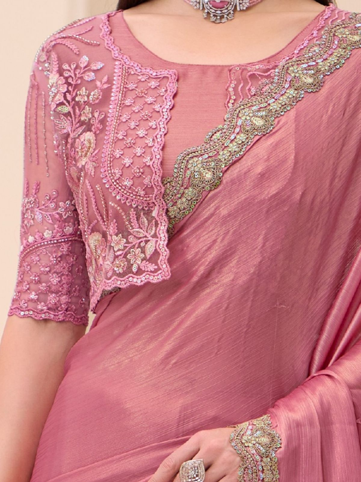 Taffy Pink Exclusive Party Wear Saree with Sequin Work - TrendOye