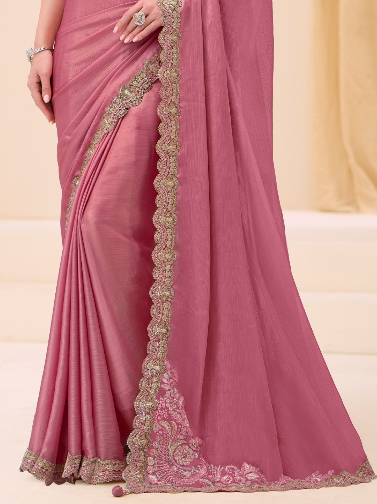 Taffy Pink Exclusive Party Wear Saree with Sequin Work - TrendOye