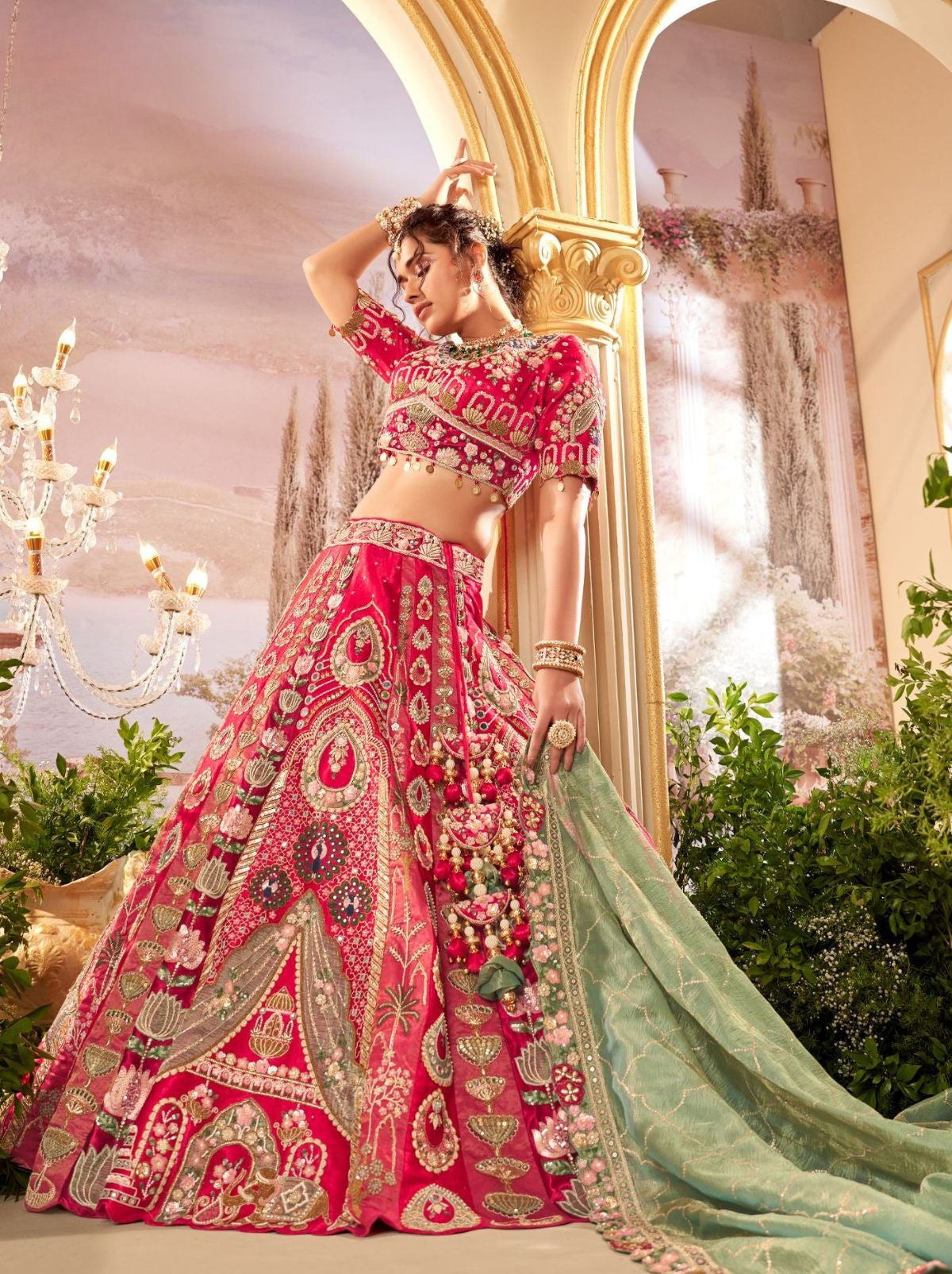 Cerise Pink Premium Readymade Wedding Lehenga Set