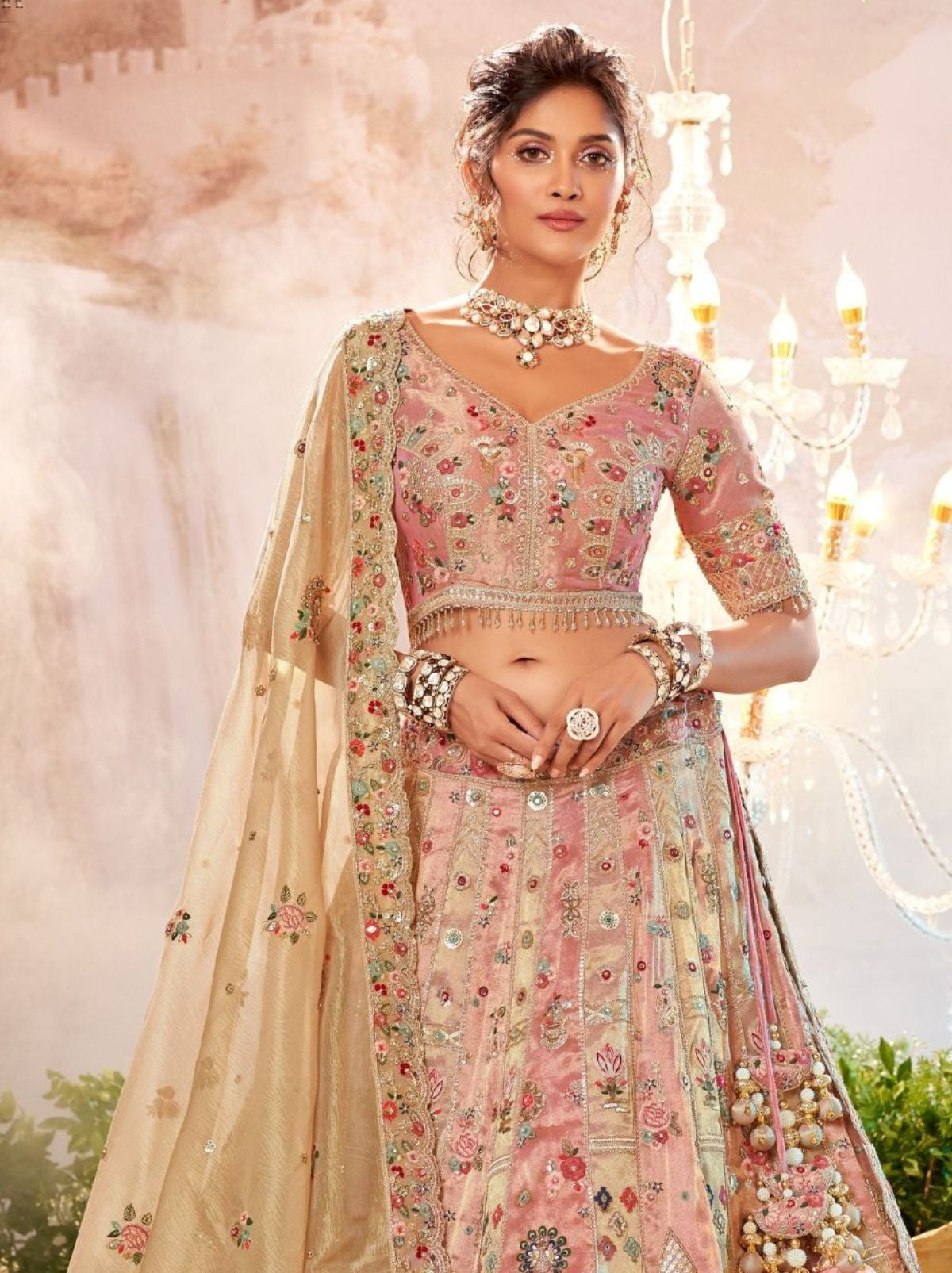 Lemonade Pink Exclusive Reception Lehenga Set With Zari Work