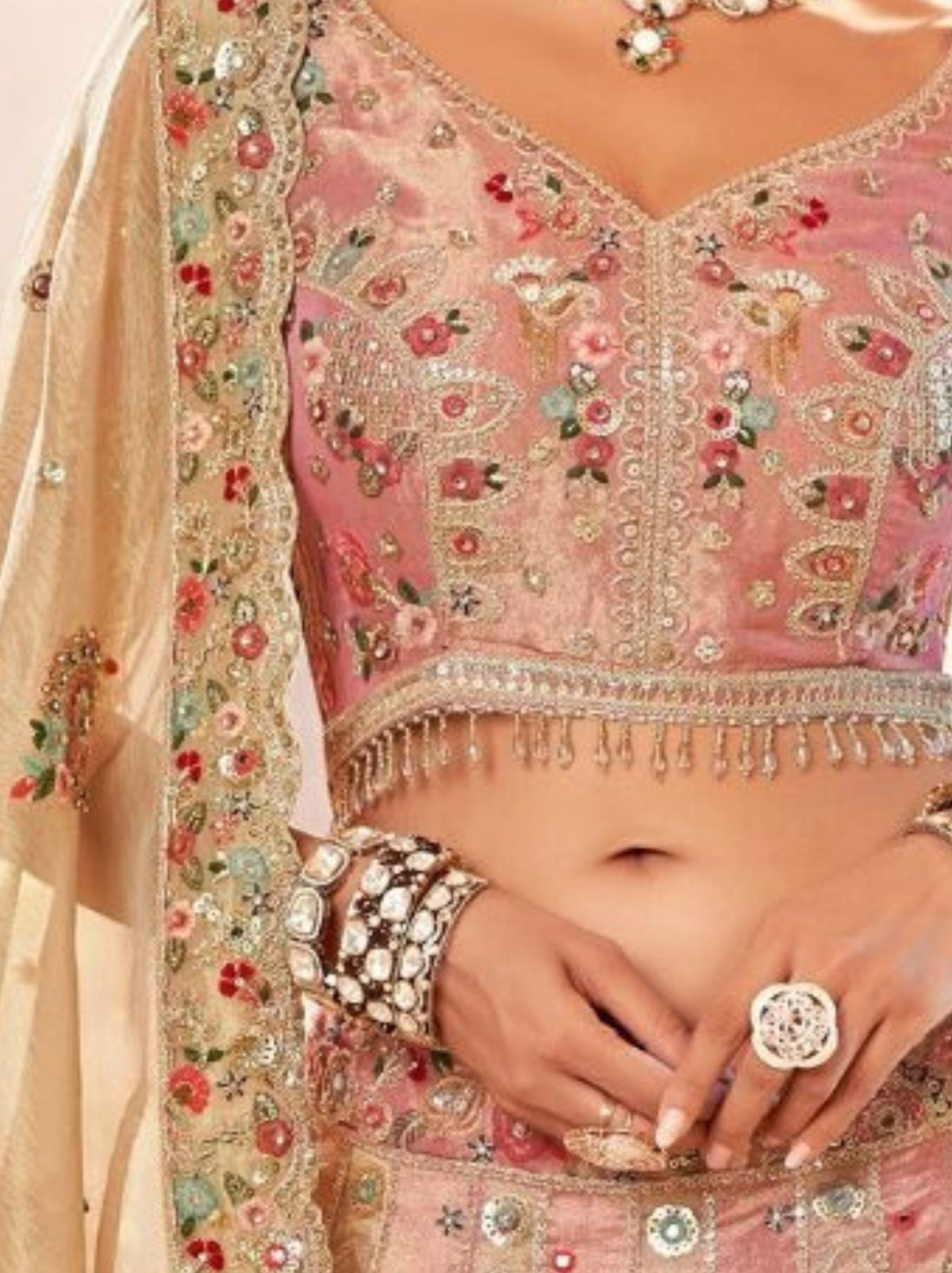 Lemonade Pink Exclusive Reception Lehenga Set With Zari Work