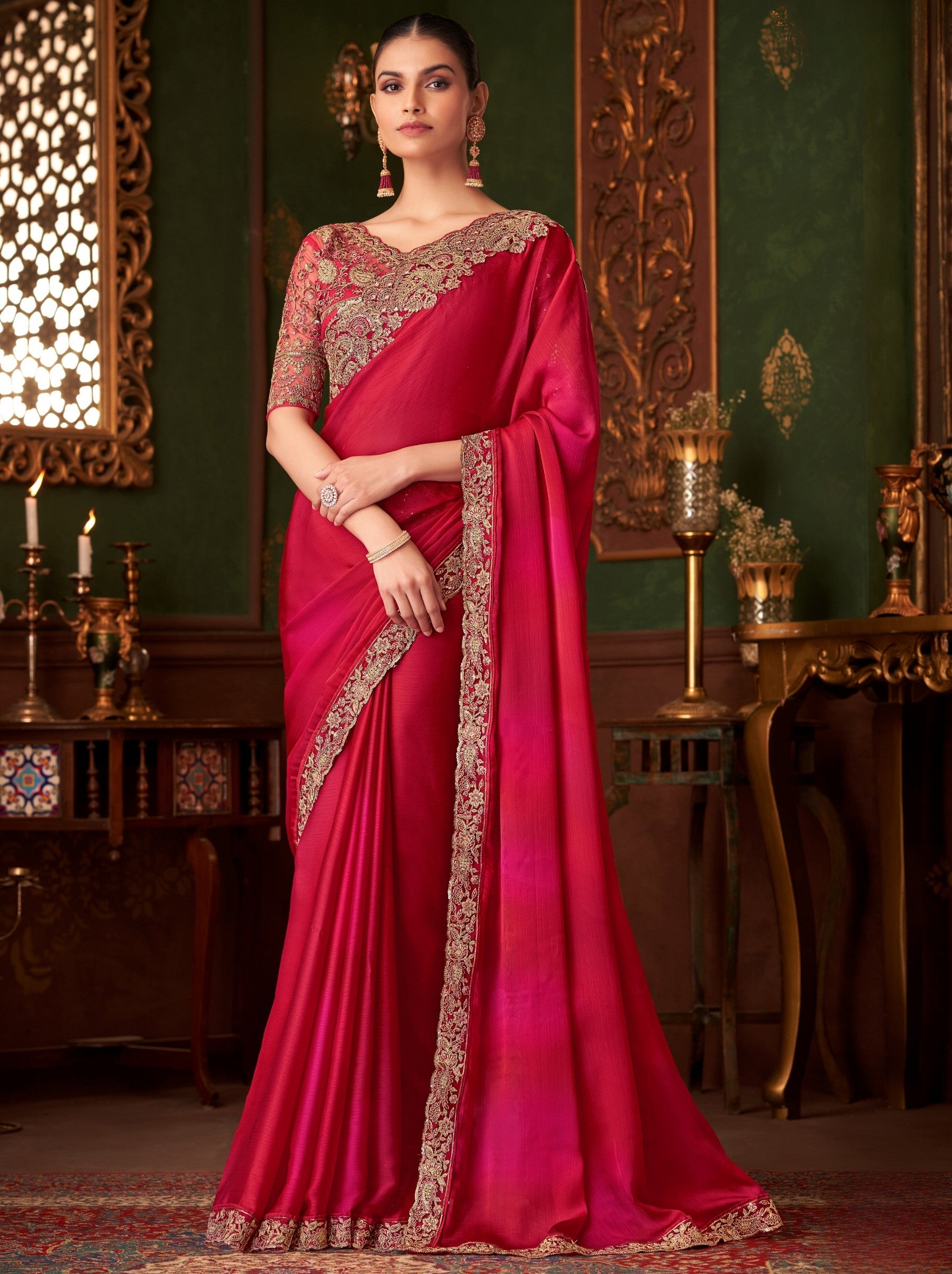 Ruby Pink Party Designer Saree - TrendOye