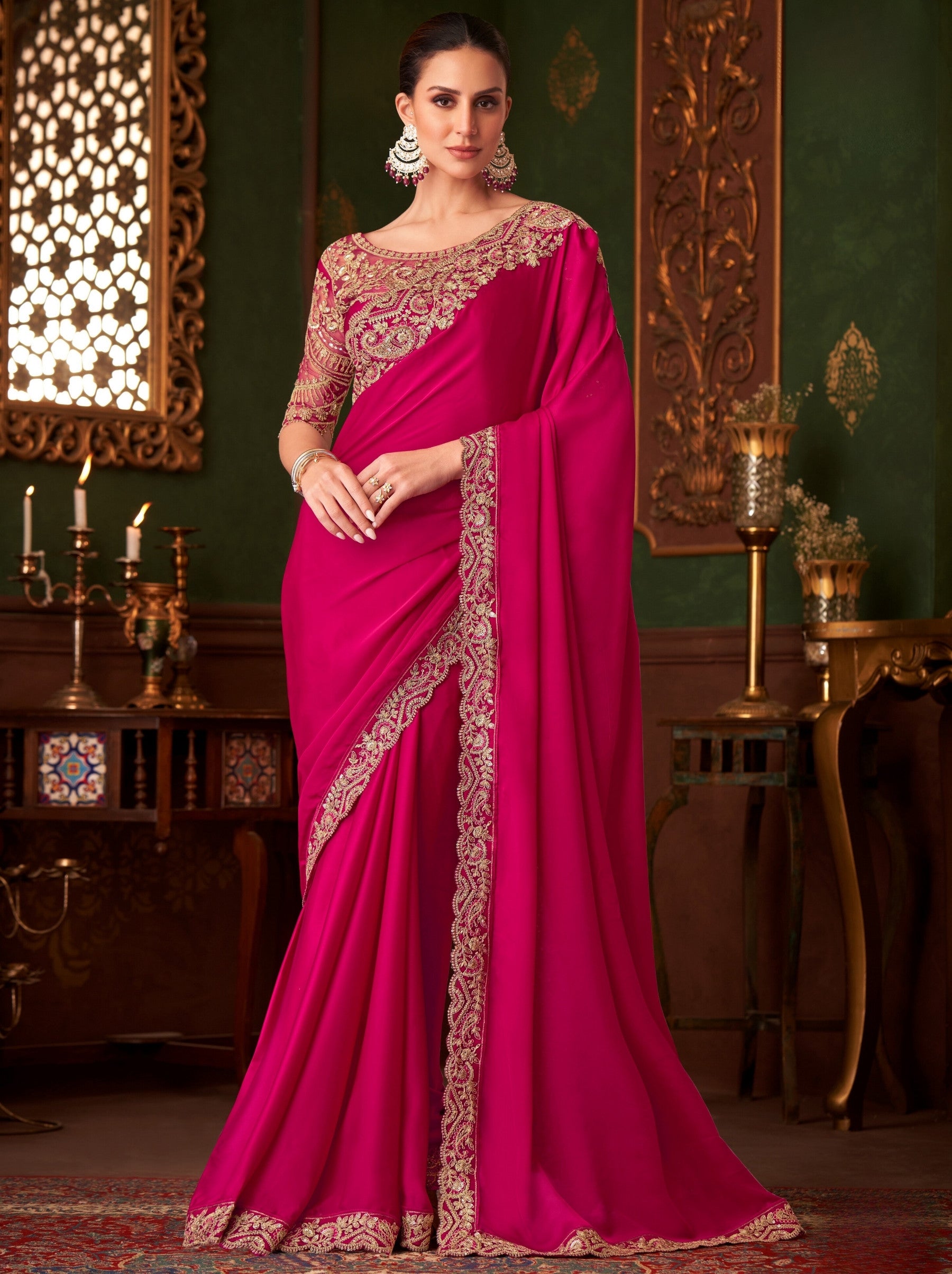 Magenta Pink Party Designer Saree - TrendOye