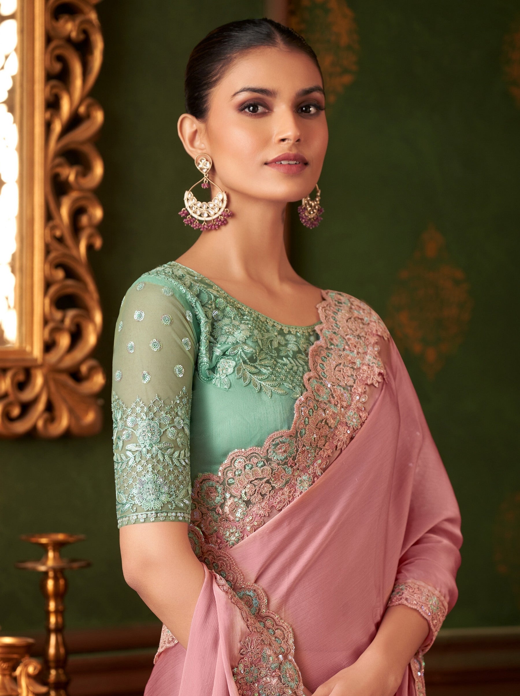Rose Pink Party Designer Saree - TrendOye