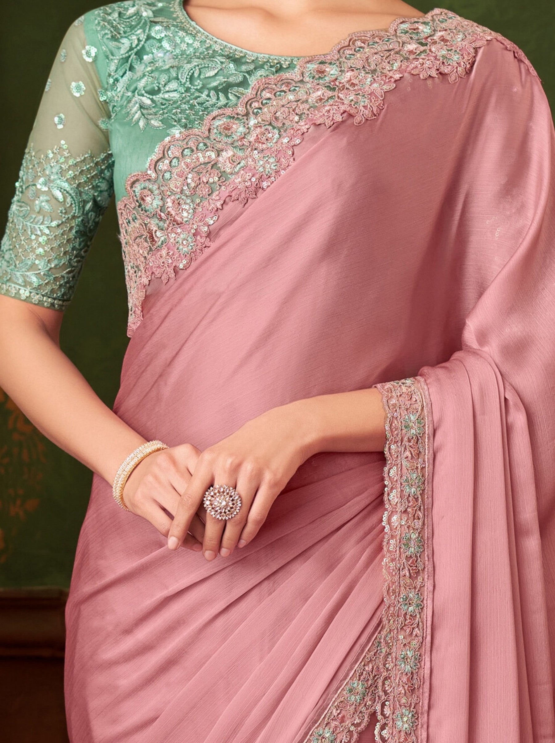 Rose Pink Party Designer Saree - TrendOye