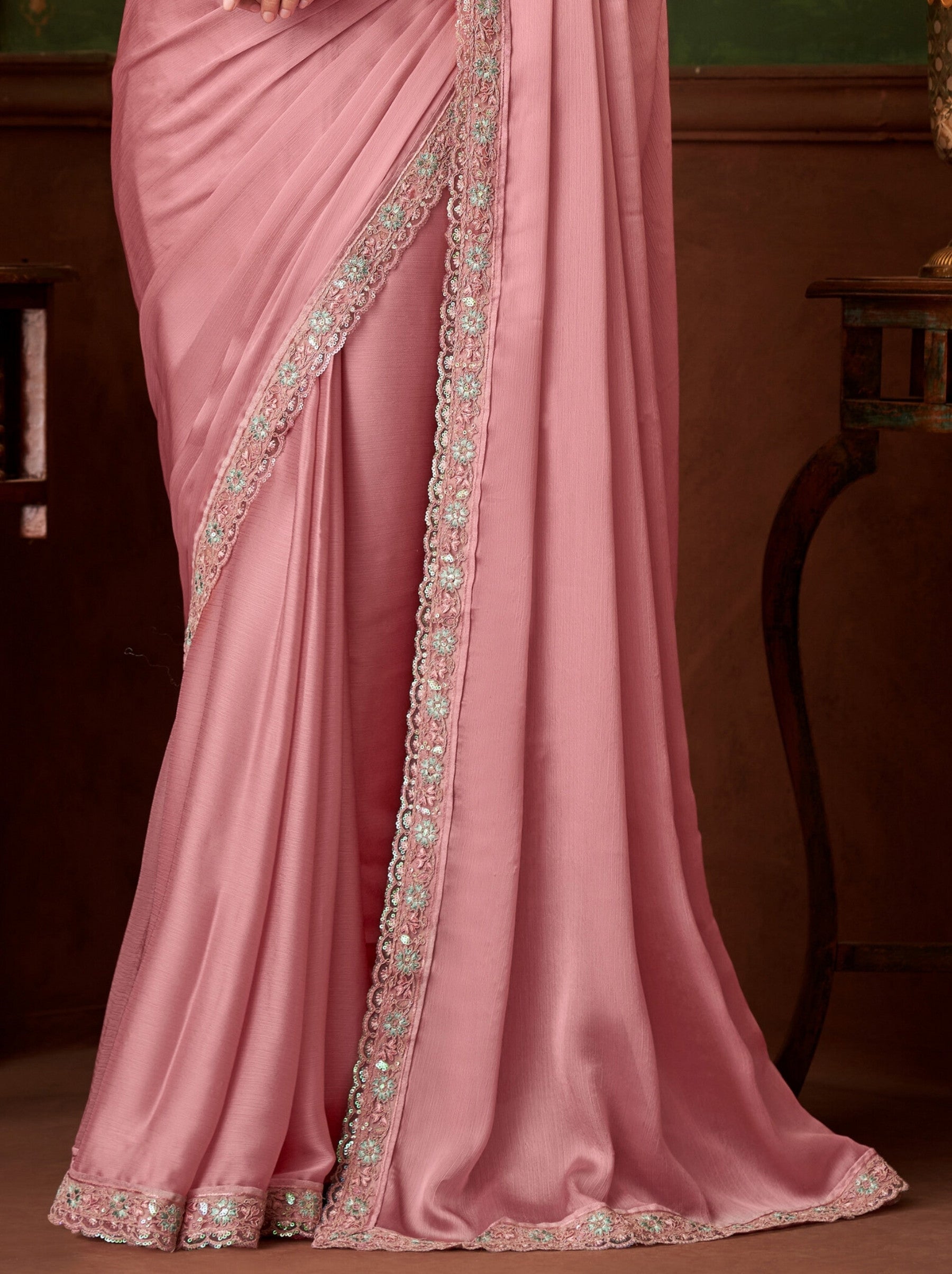 Rose Pink Party Designer Saree - TrendOye