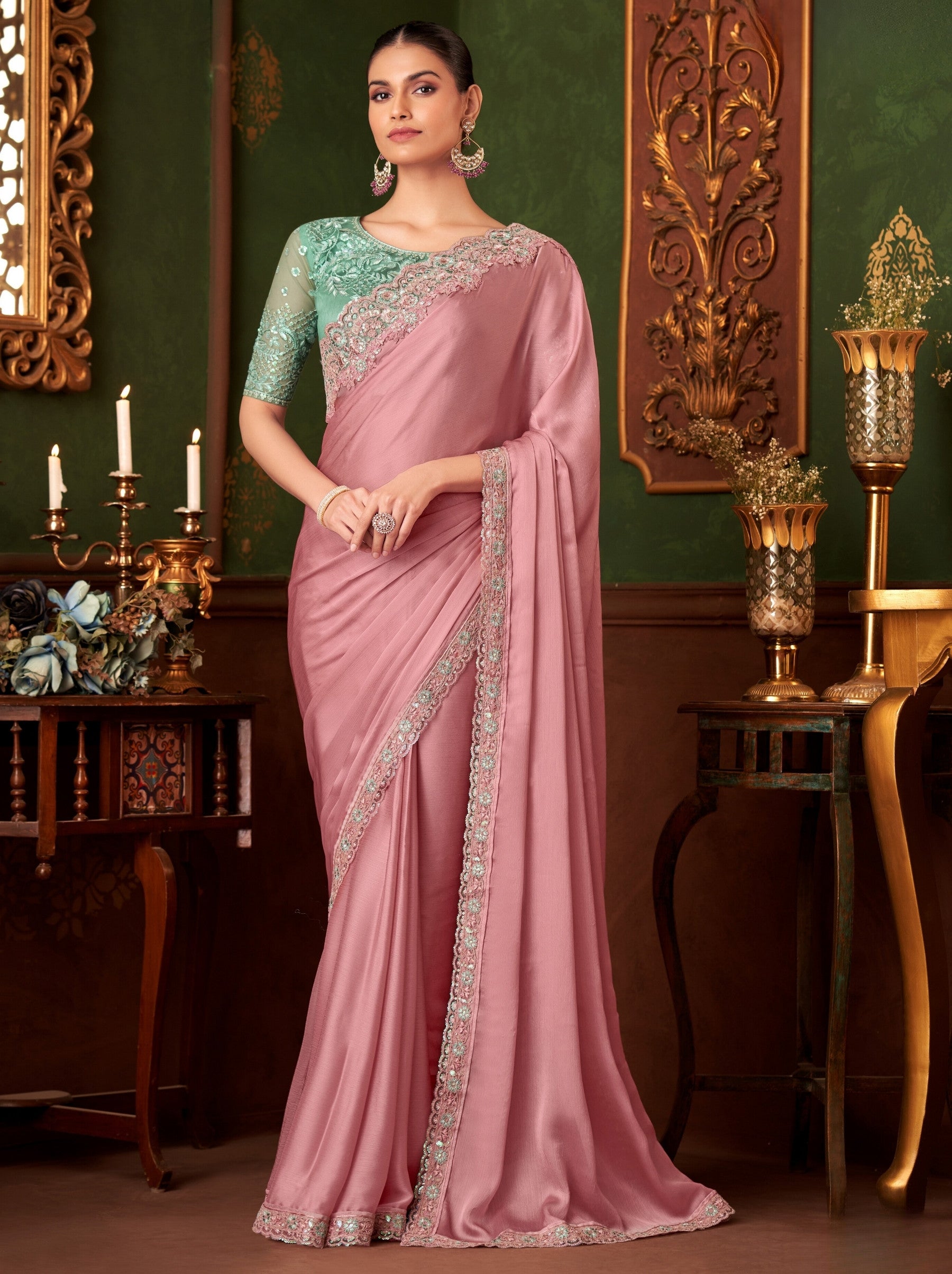 Rose Pink Party Designer Saree - TrendOye