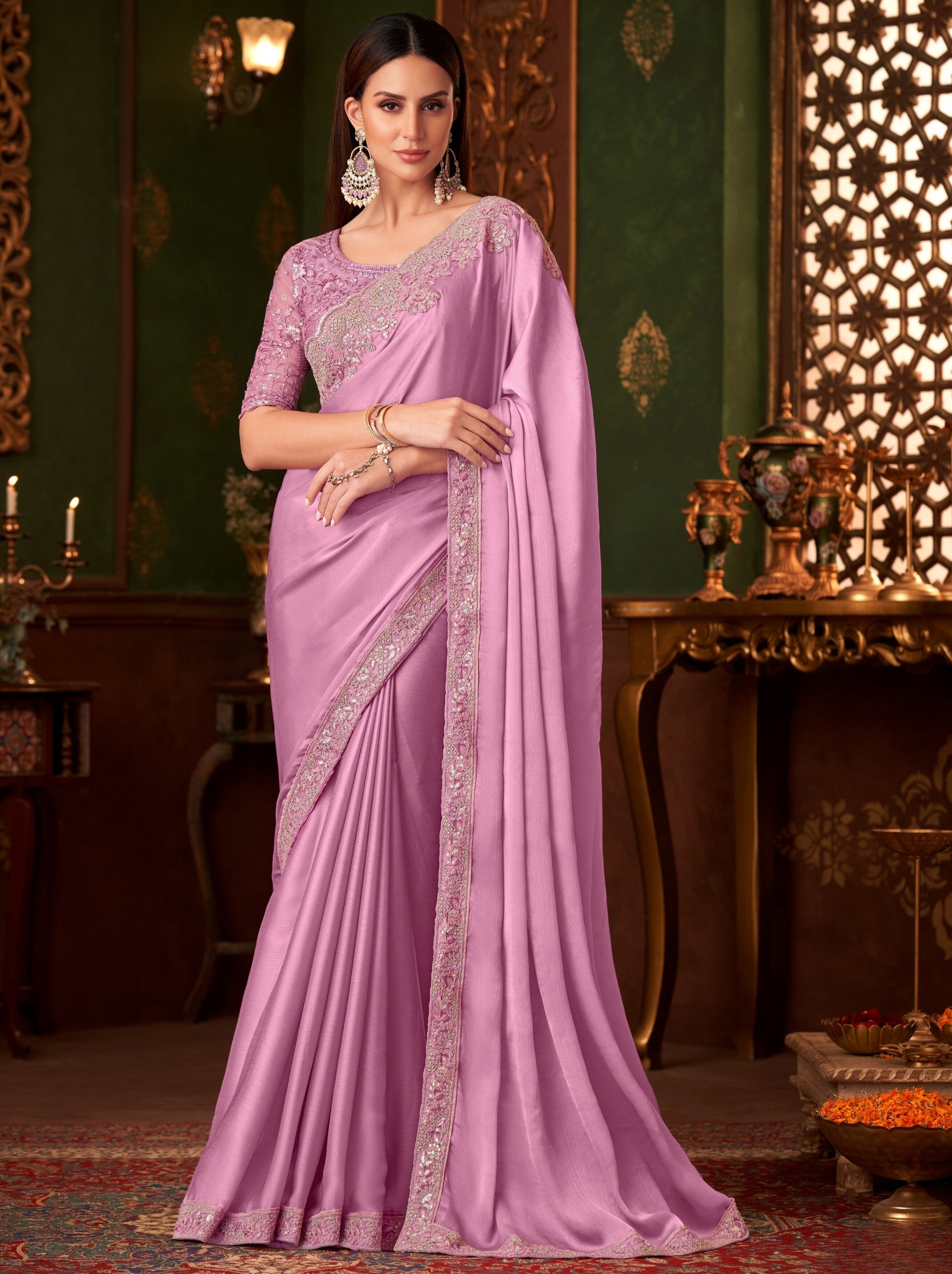Ultra Pink Party Designer Saree - TrendOye