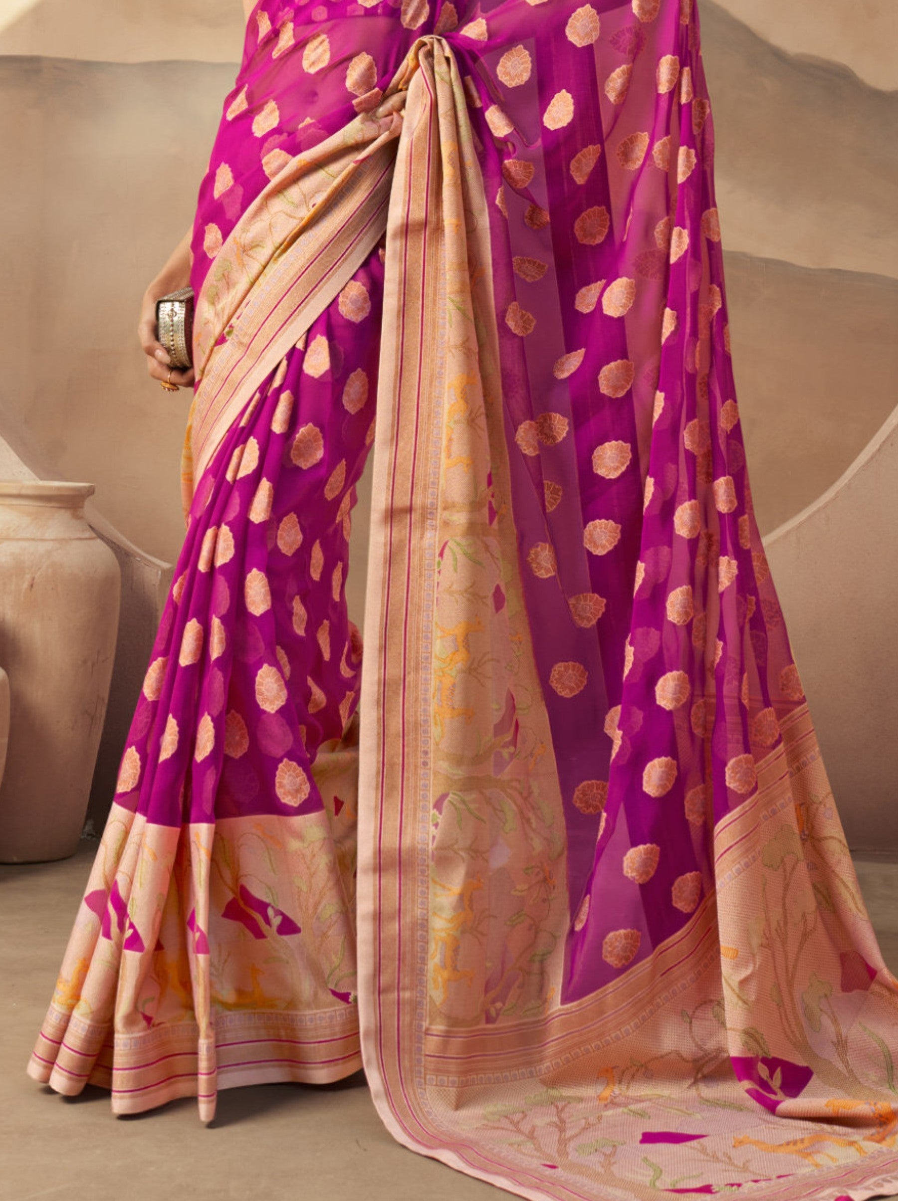 Fuchsia Pink Celebration Saree - TrendOye