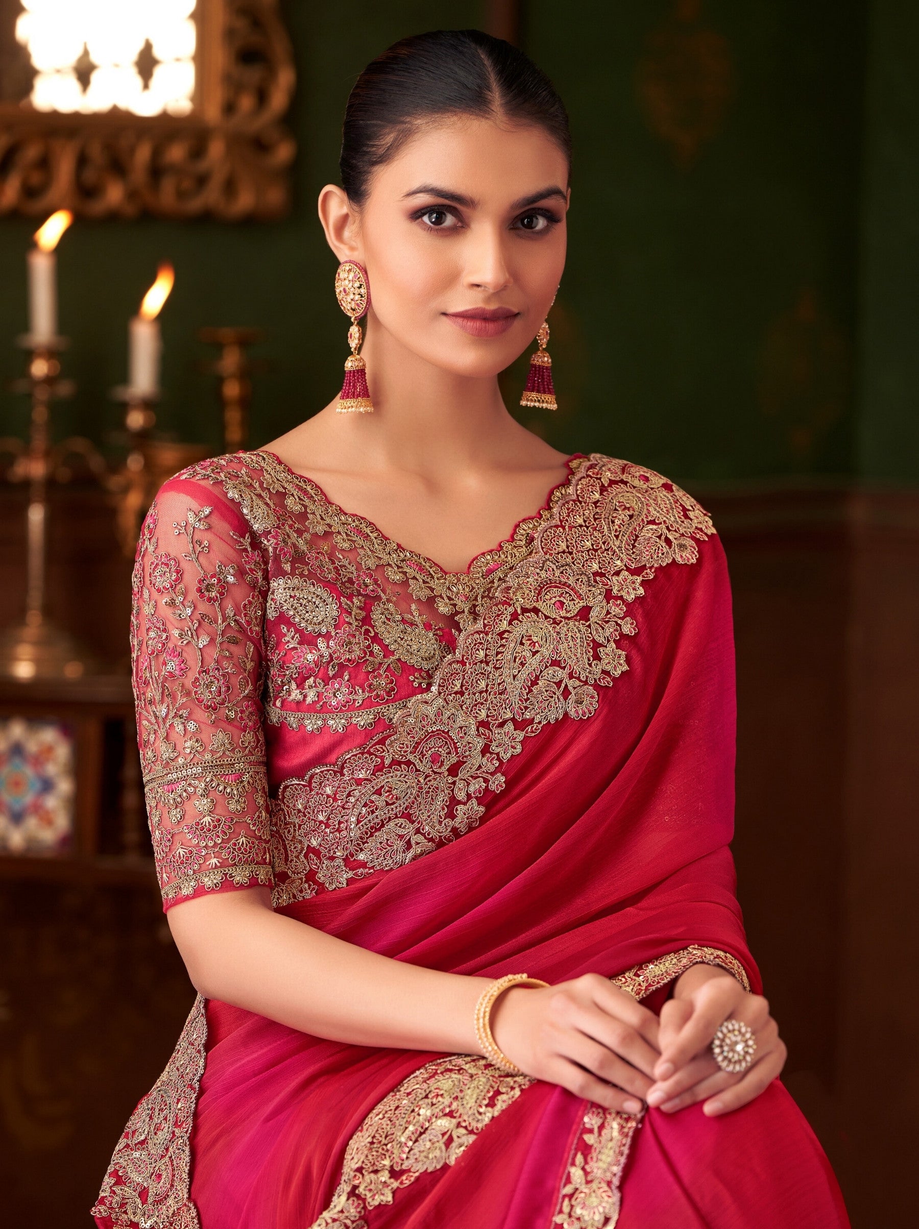 Ruby Pink Party Designer Saree - TrendOye