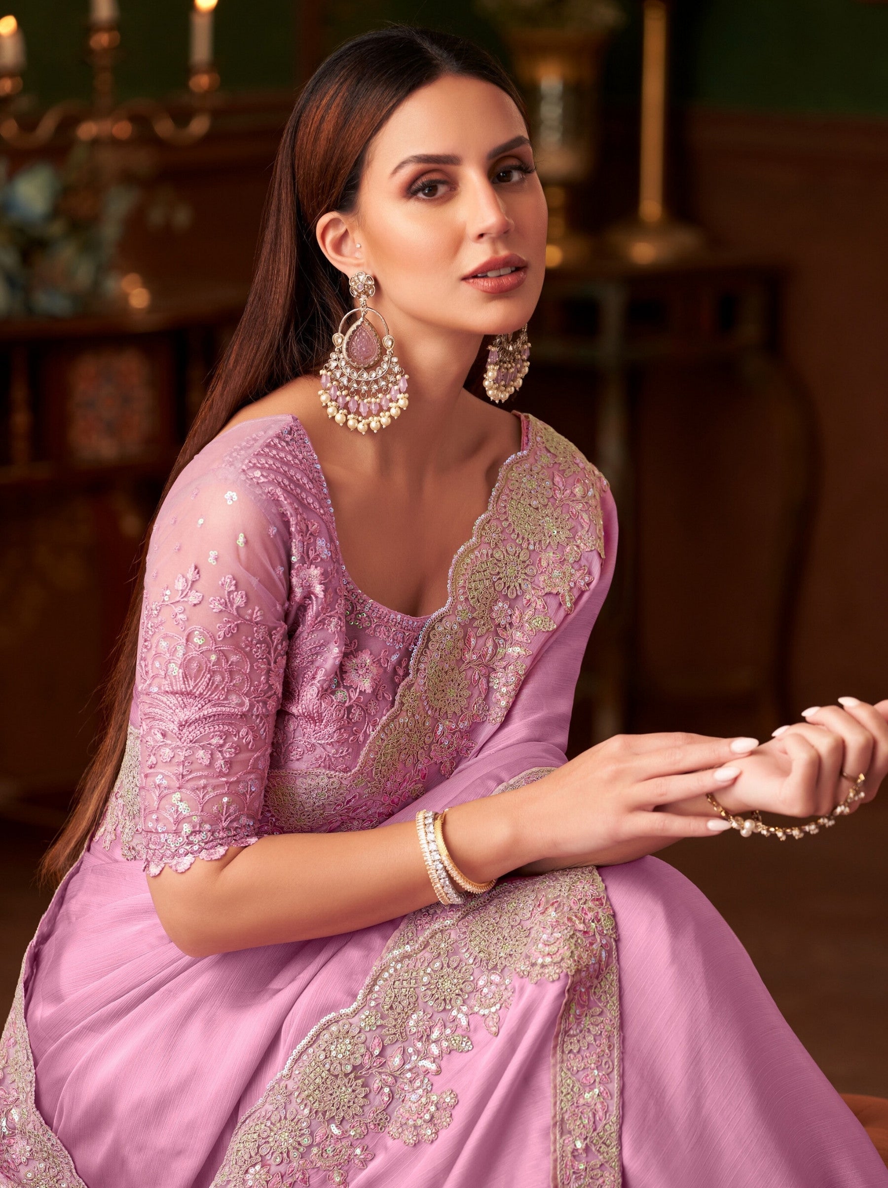 Ultra Pink Party Designer Saree - TrendOye