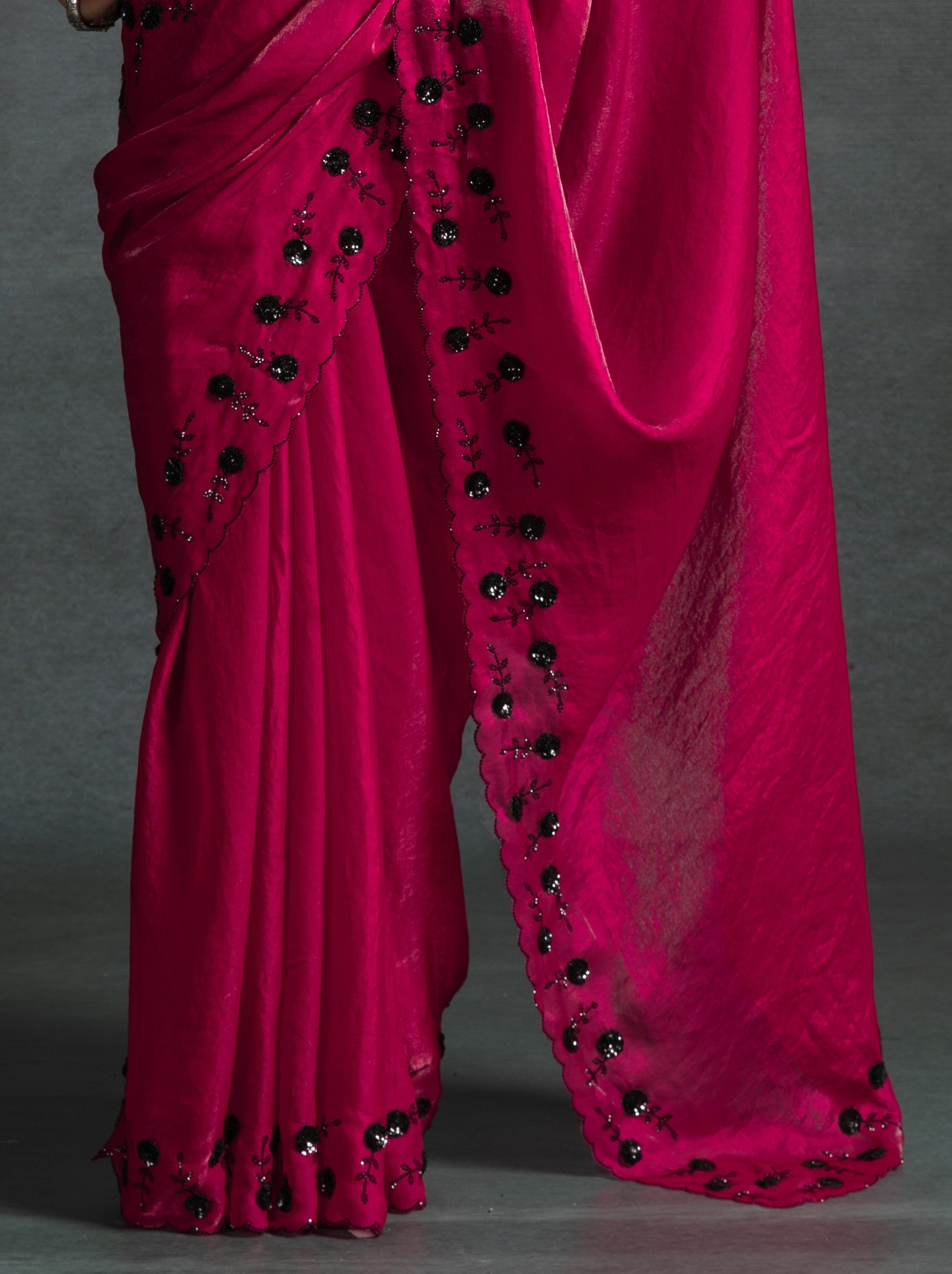 Ruby Pink Satin Silk Designer Party Saree With Blouse Piece - TrendOye