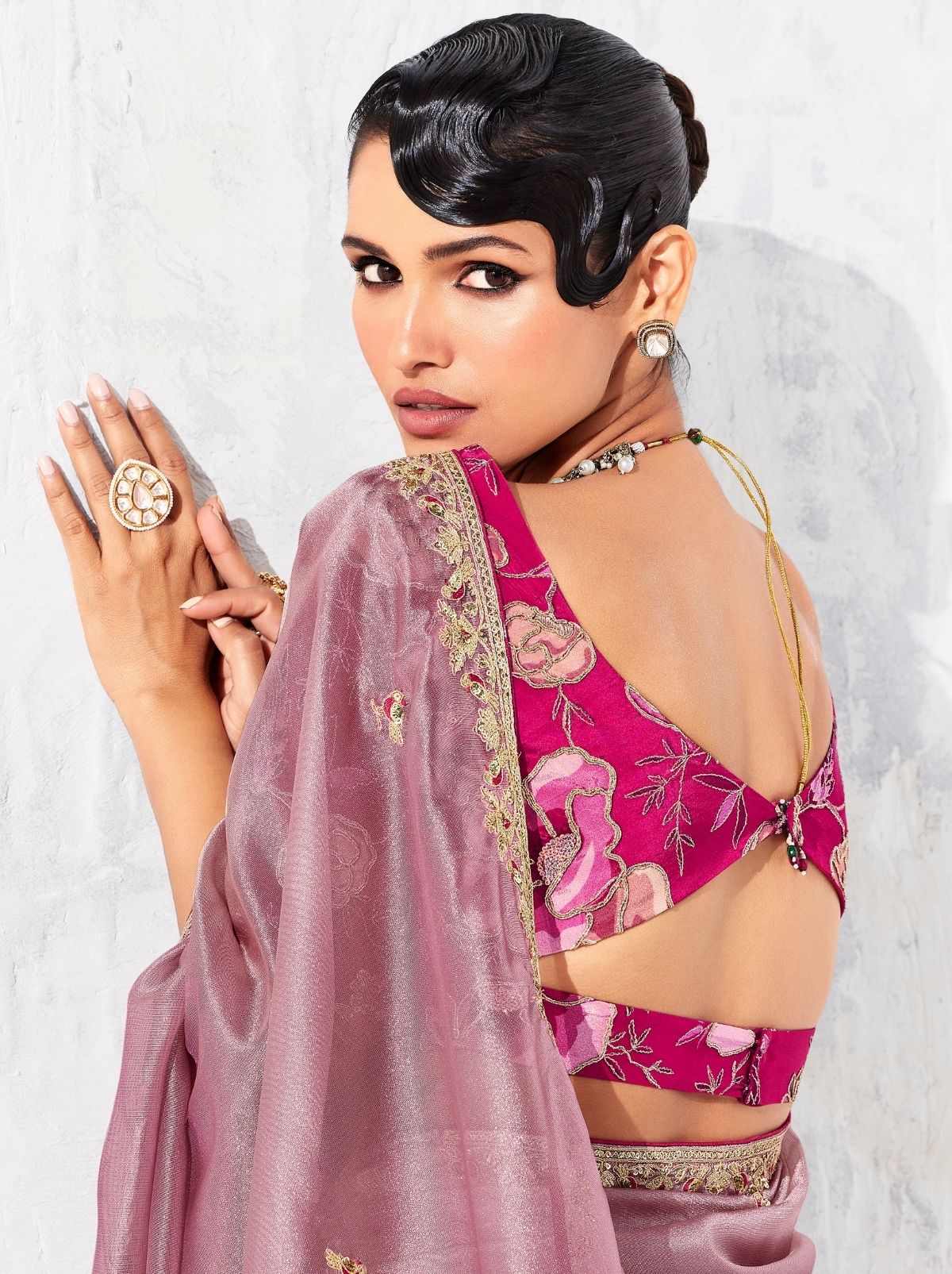 Amaranth Pink Fancy Silk Saree with Beautiful Blouse Piece