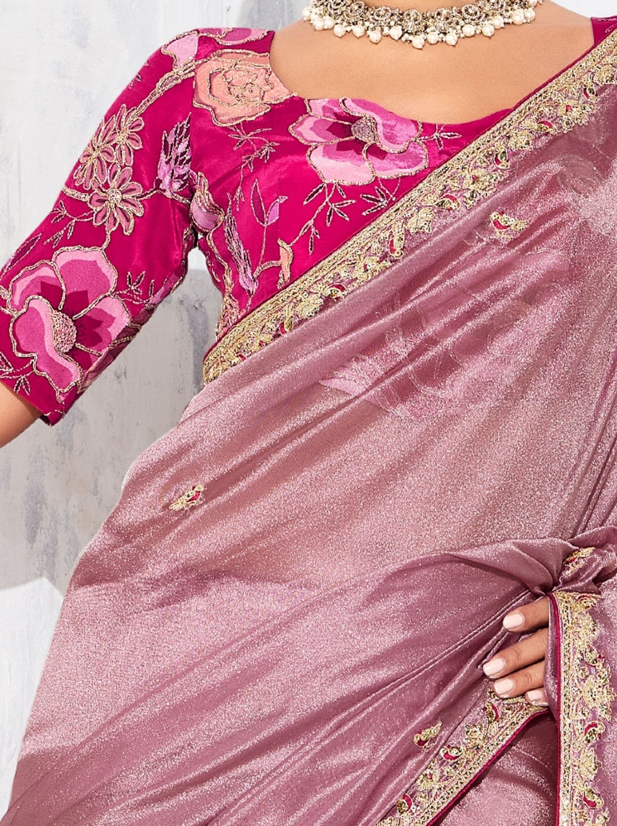 Amaranth Pink Fancy Silk Saree with Beautiful Blouse Piece