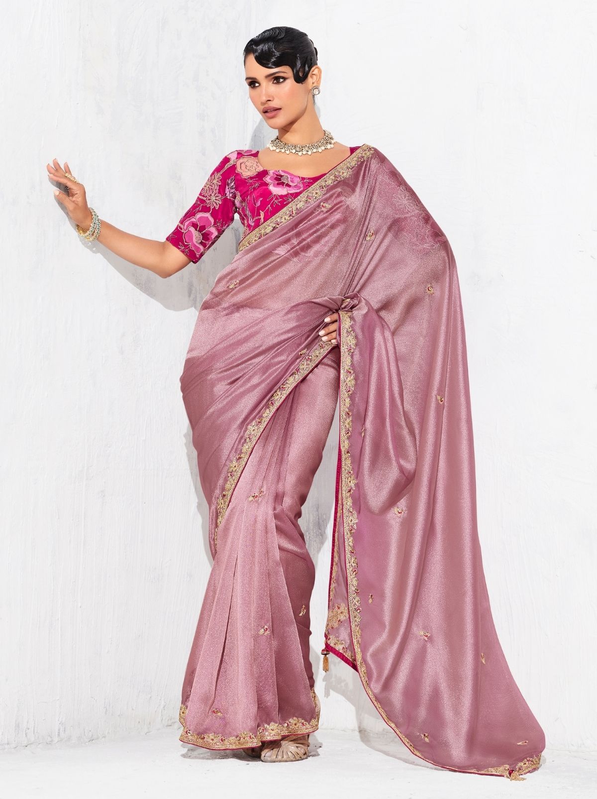 Amaranth Pink Fancy Silk Saree with Beautiful Blouse Piece