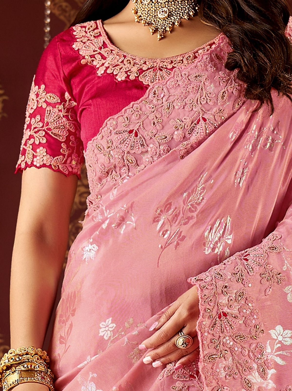 Carnation Pink Fancy Silk Wedding Saree With Designer Embroidery
