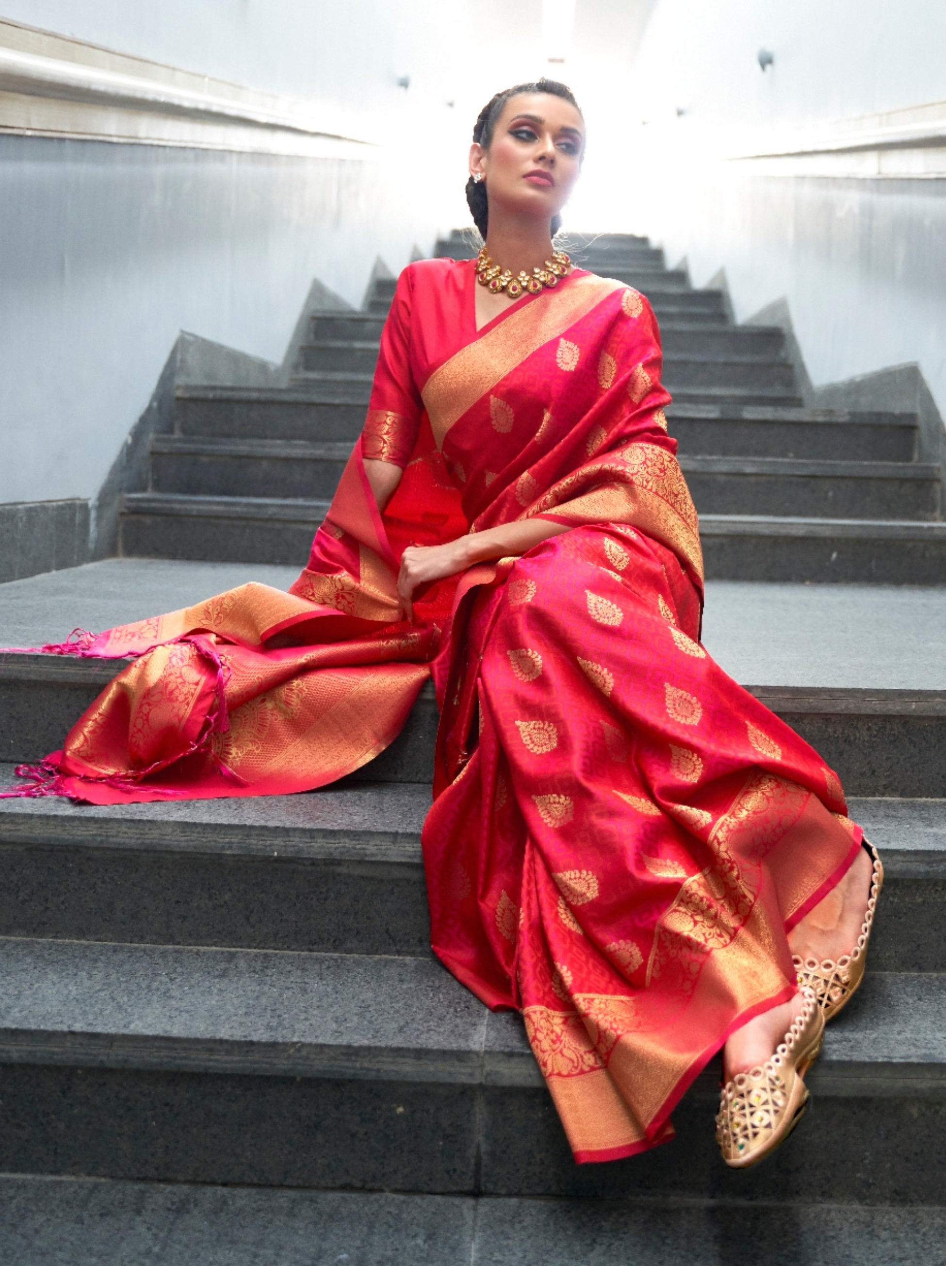 Ruby Pink Fancy Soft Silk Saree With Blouse Piece