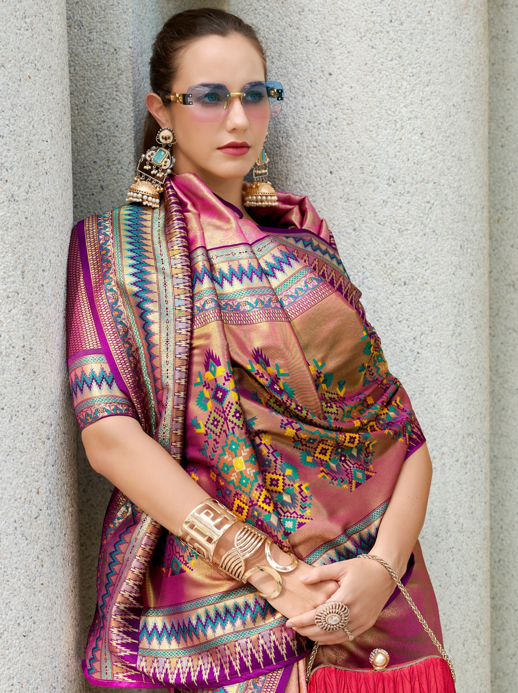 Ultra Pink Tissue Celebration Saree - TrendOye