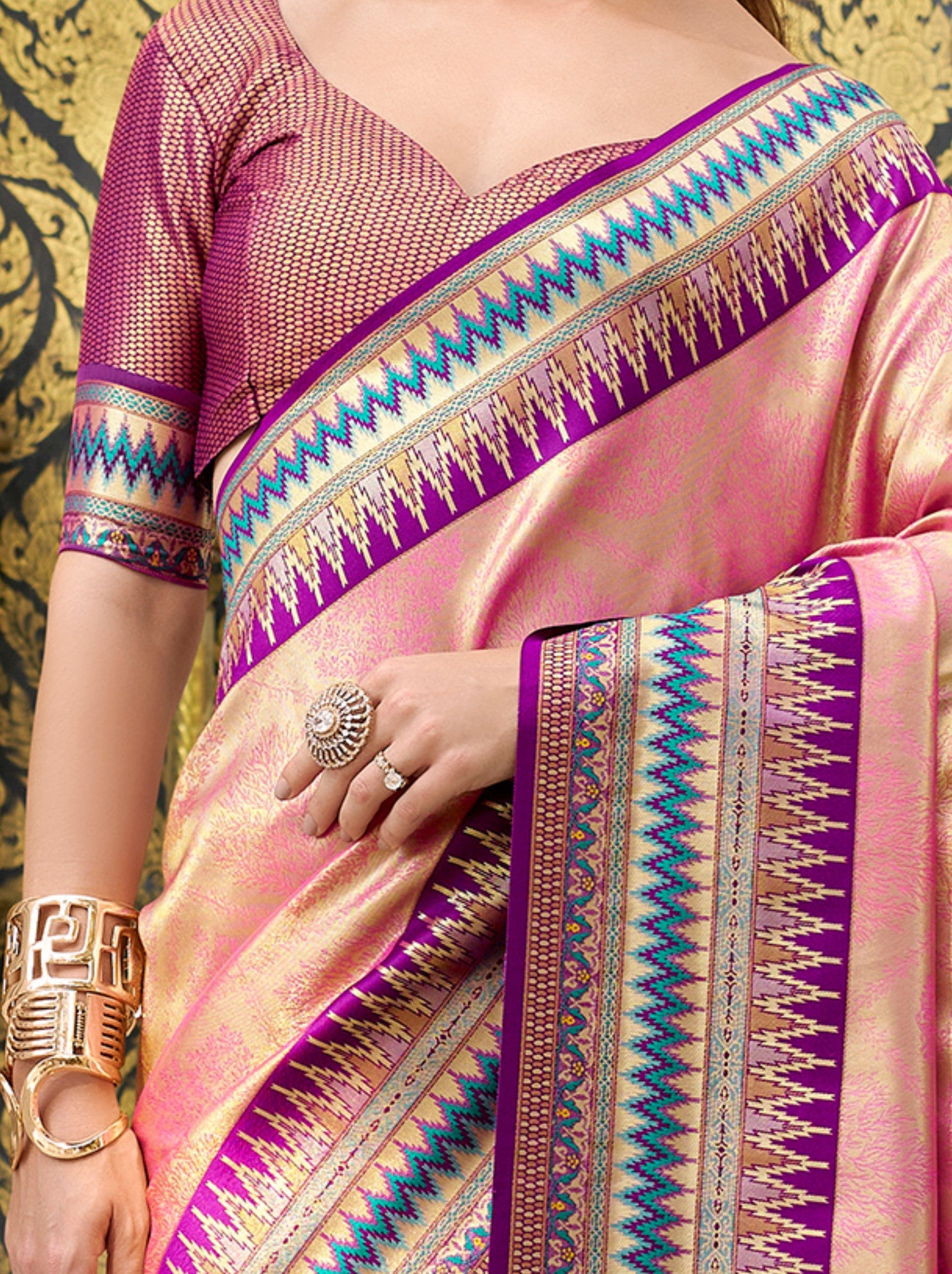 Ultra Pink Tissue Celebration Saree - TrendOye