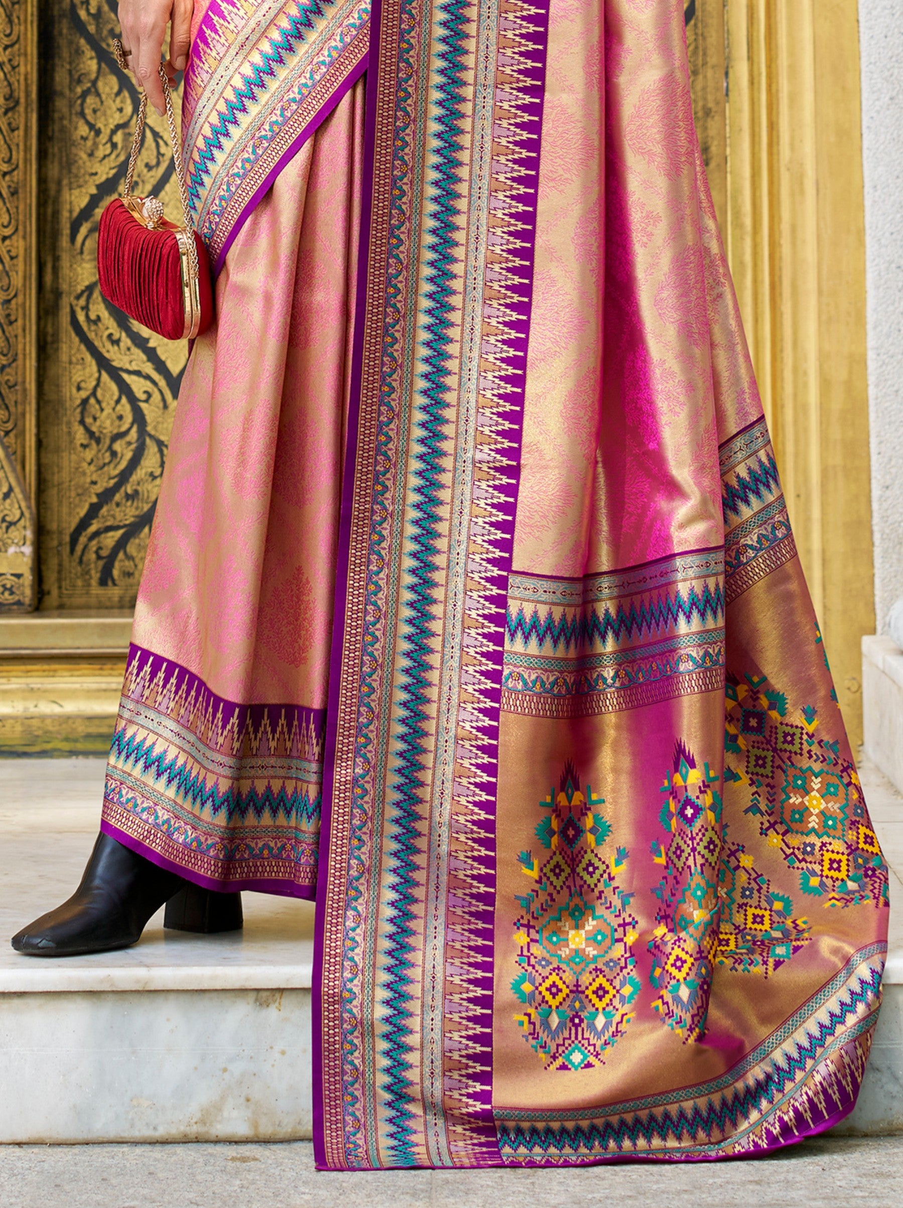 Ultra Pink Tissue Celebration Saree - TrendOye