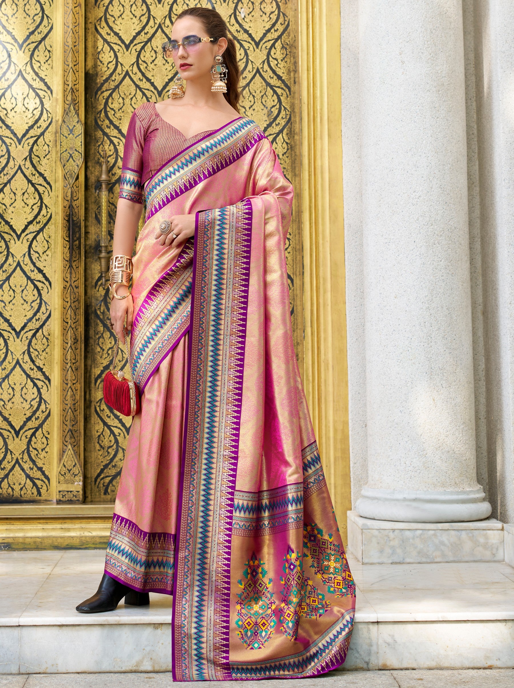 Ultra Pink Tissue Celebration Saree - TrendOye