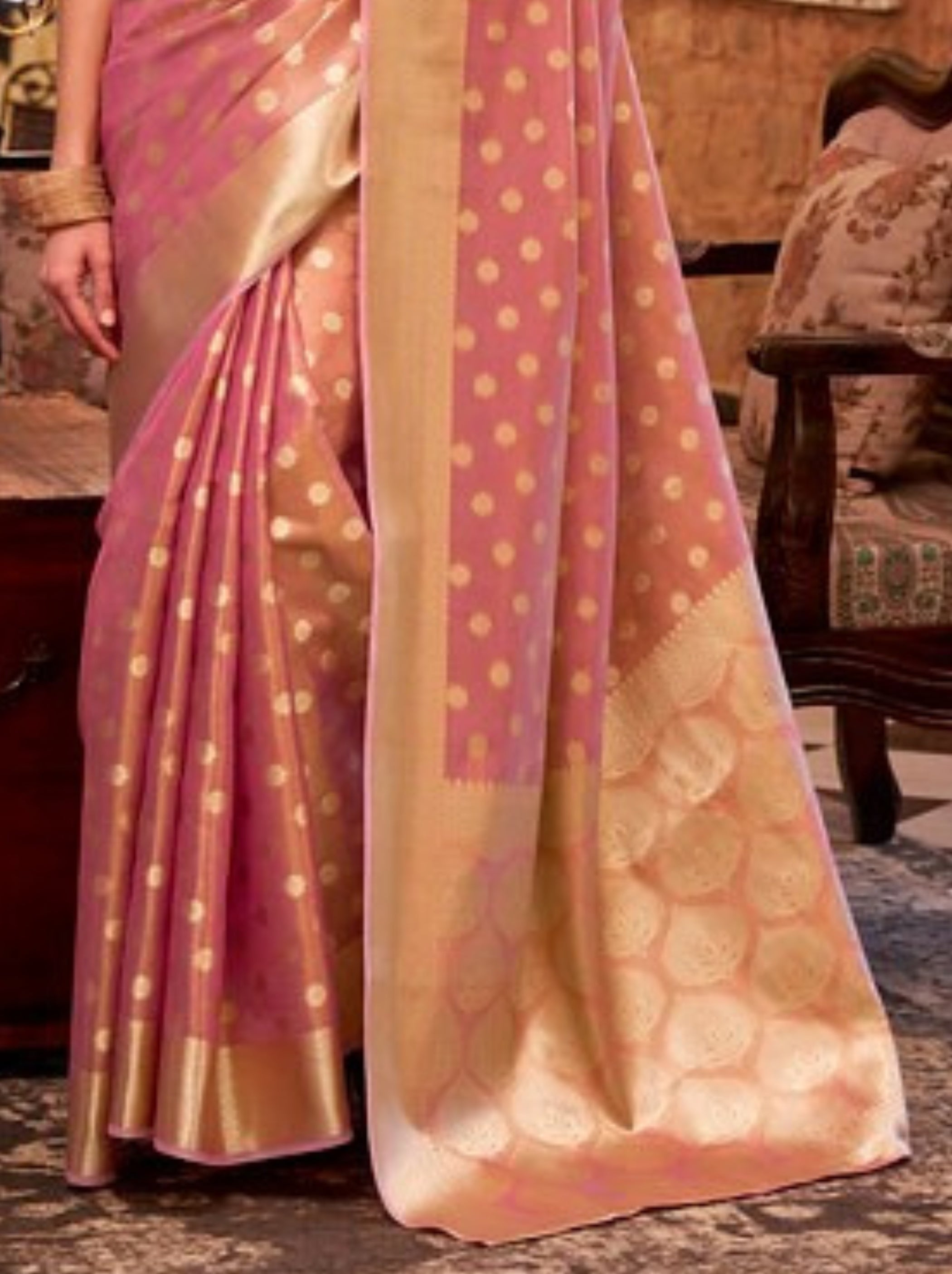 Punch Pink Fancy Tissue Silk Saree With Blouse Piece - TrendOye