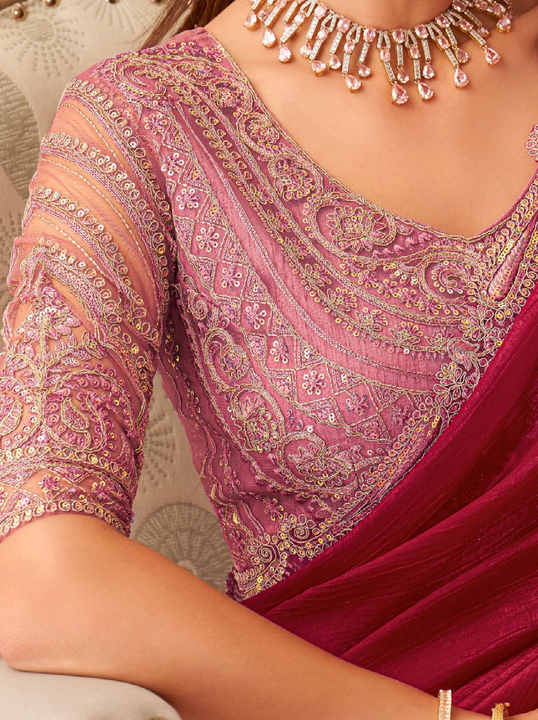Ruby Pink Premium Designer Party Saree - TrendOye