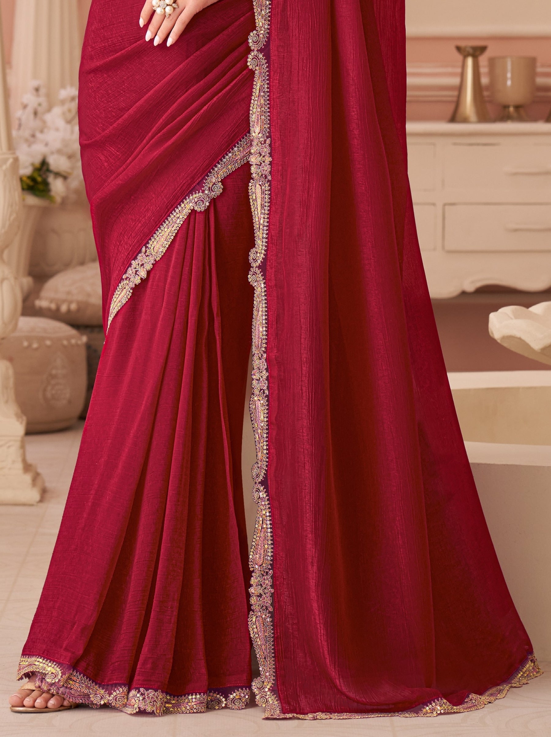 Ruby Pink Premium Designer Party Saree - TrendOye