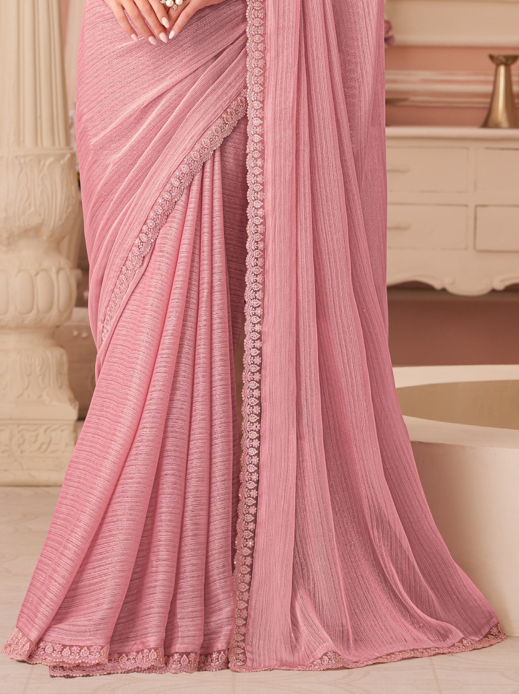 Rose Pink Premium Designer Party Saree - TrendOye