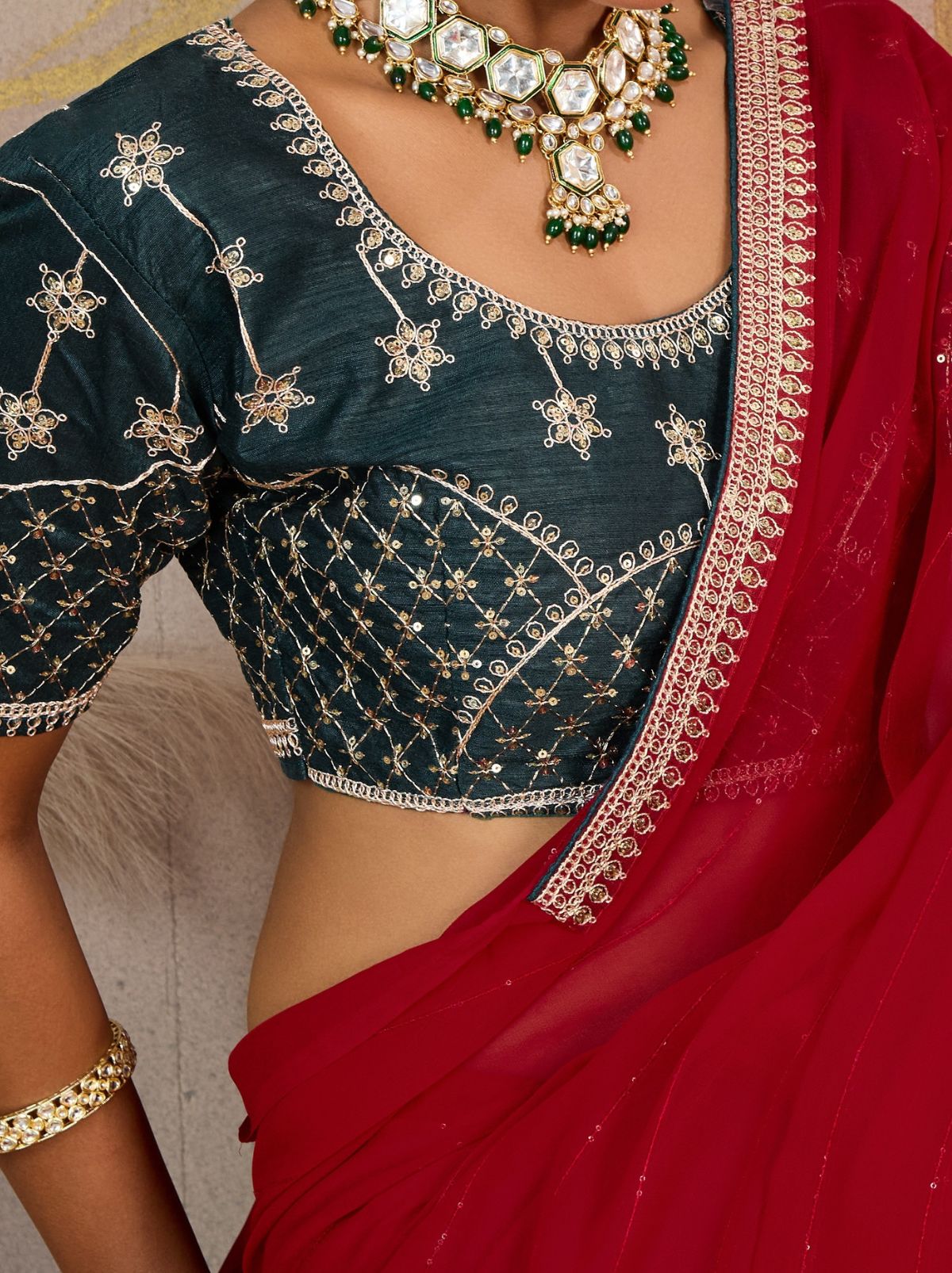 Ruby Pink Georgette Silk Party Saree with Zari & Sequin Border