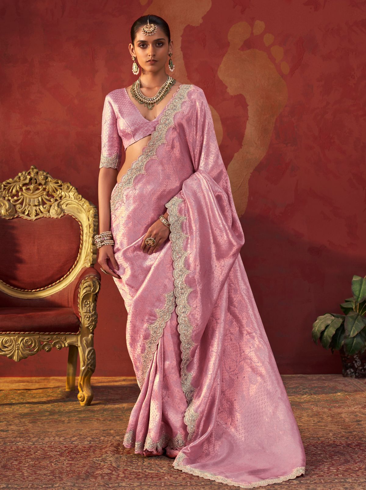 Pastel Pink Luxury Viscose Saree With Blouse Piece