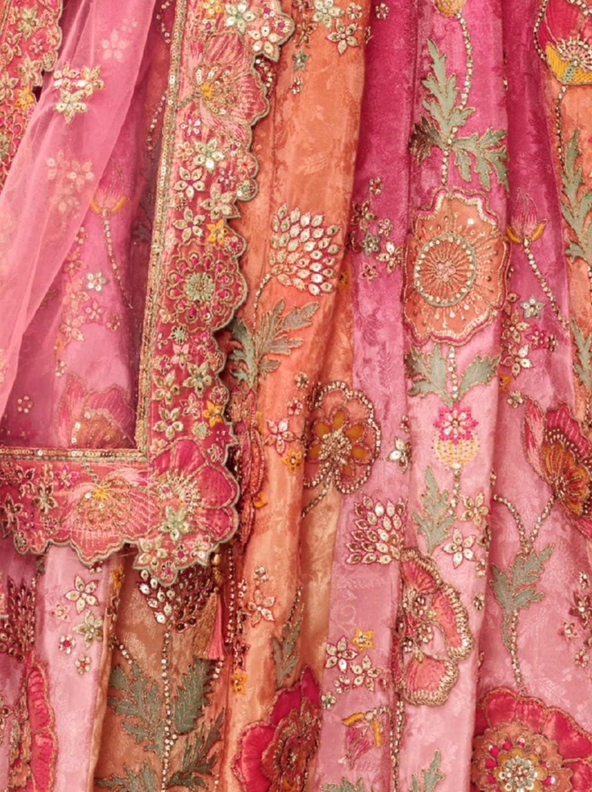 Rose Pink Majestic Wedding Lehenga Set With Mirror Work