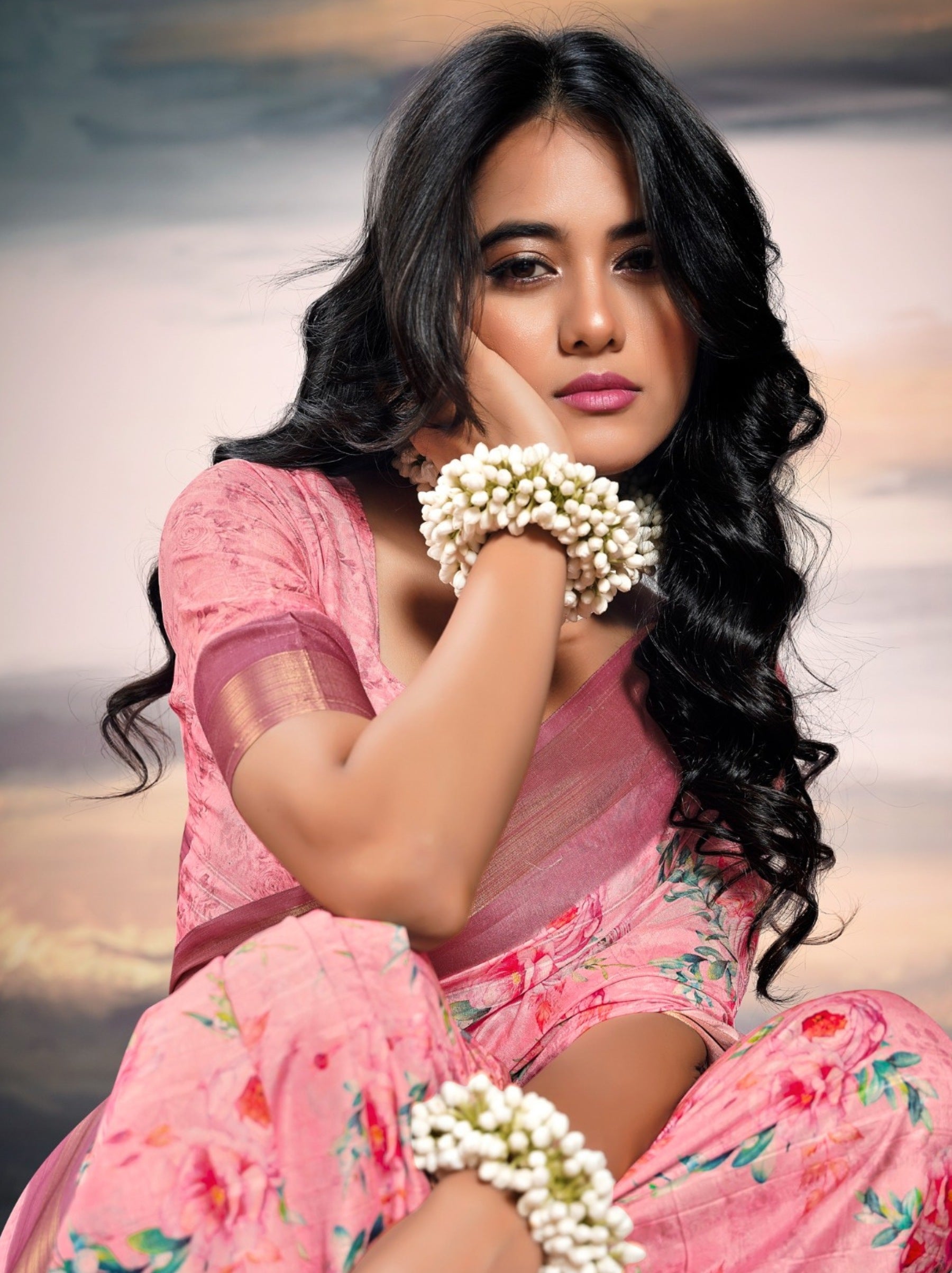 Creamy Pink Organza Festive Saree - TrendOye