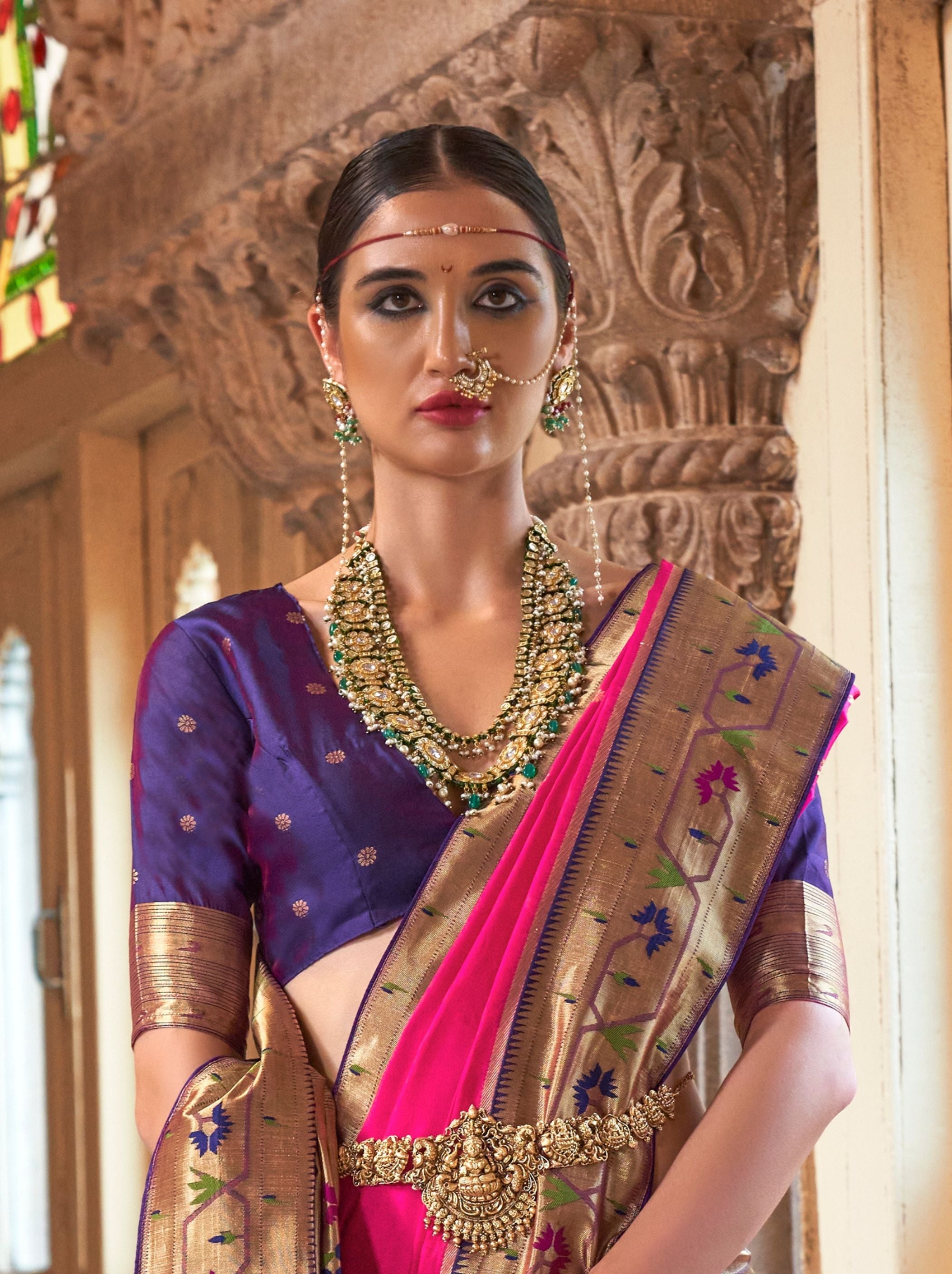 Magenta Pink Paithani Silk Wedding & Festive Saree - TrendOye