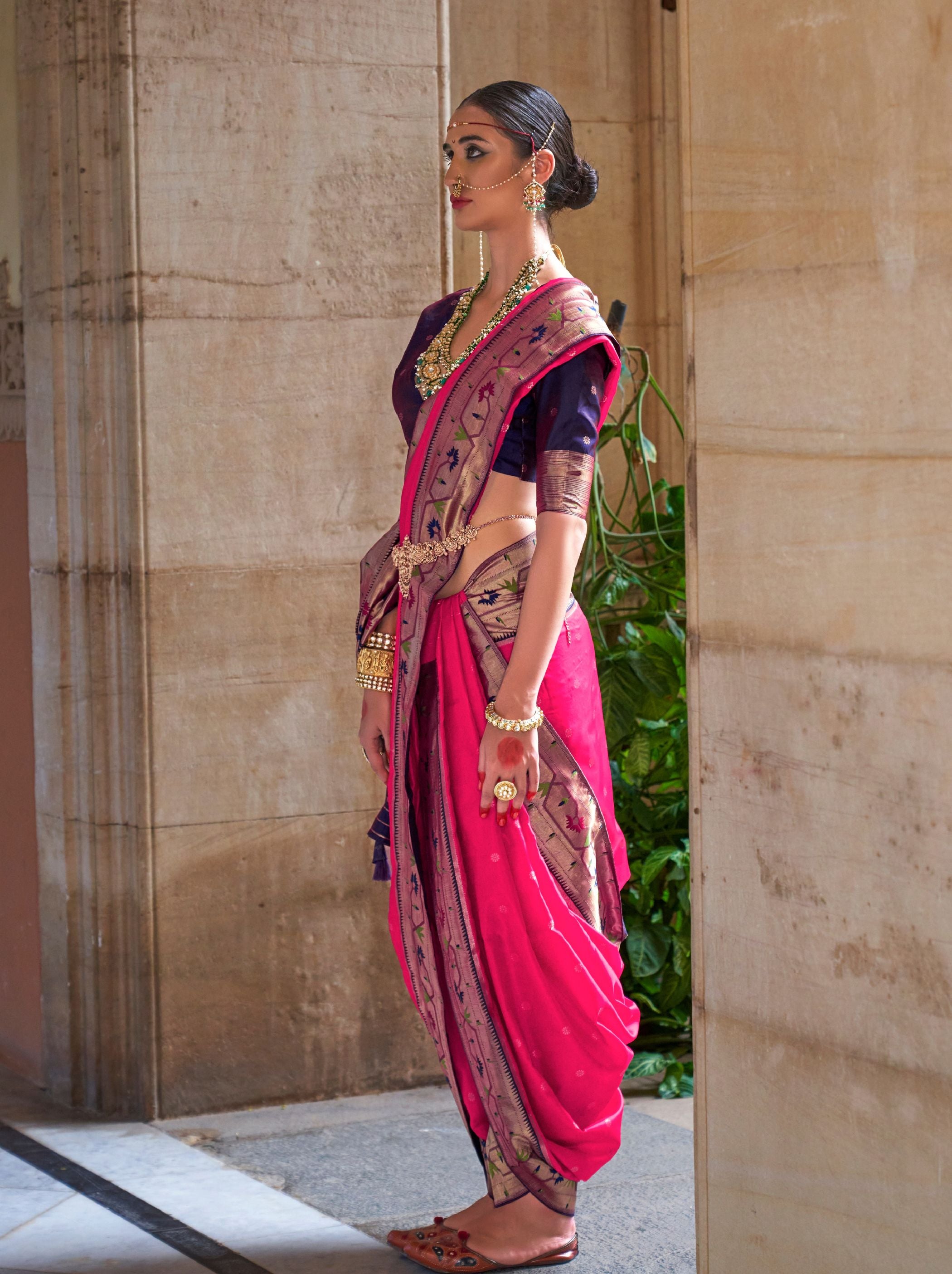 Magenta Pink Paithani Silk Wedding & Festive Saree - TrendOye