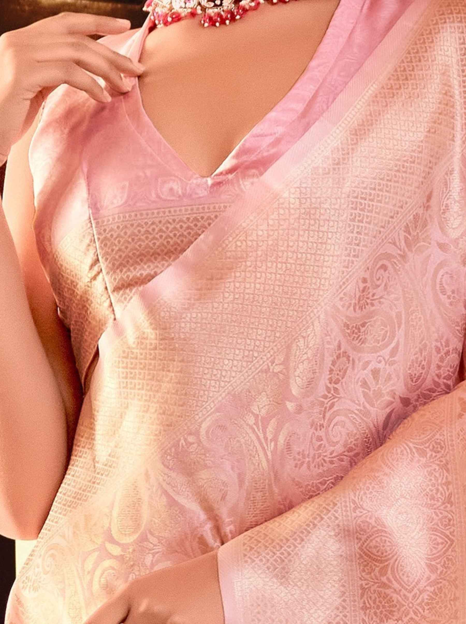 Flamingo Pink Kanchivaram Silk Celebration Saree - TrendOye