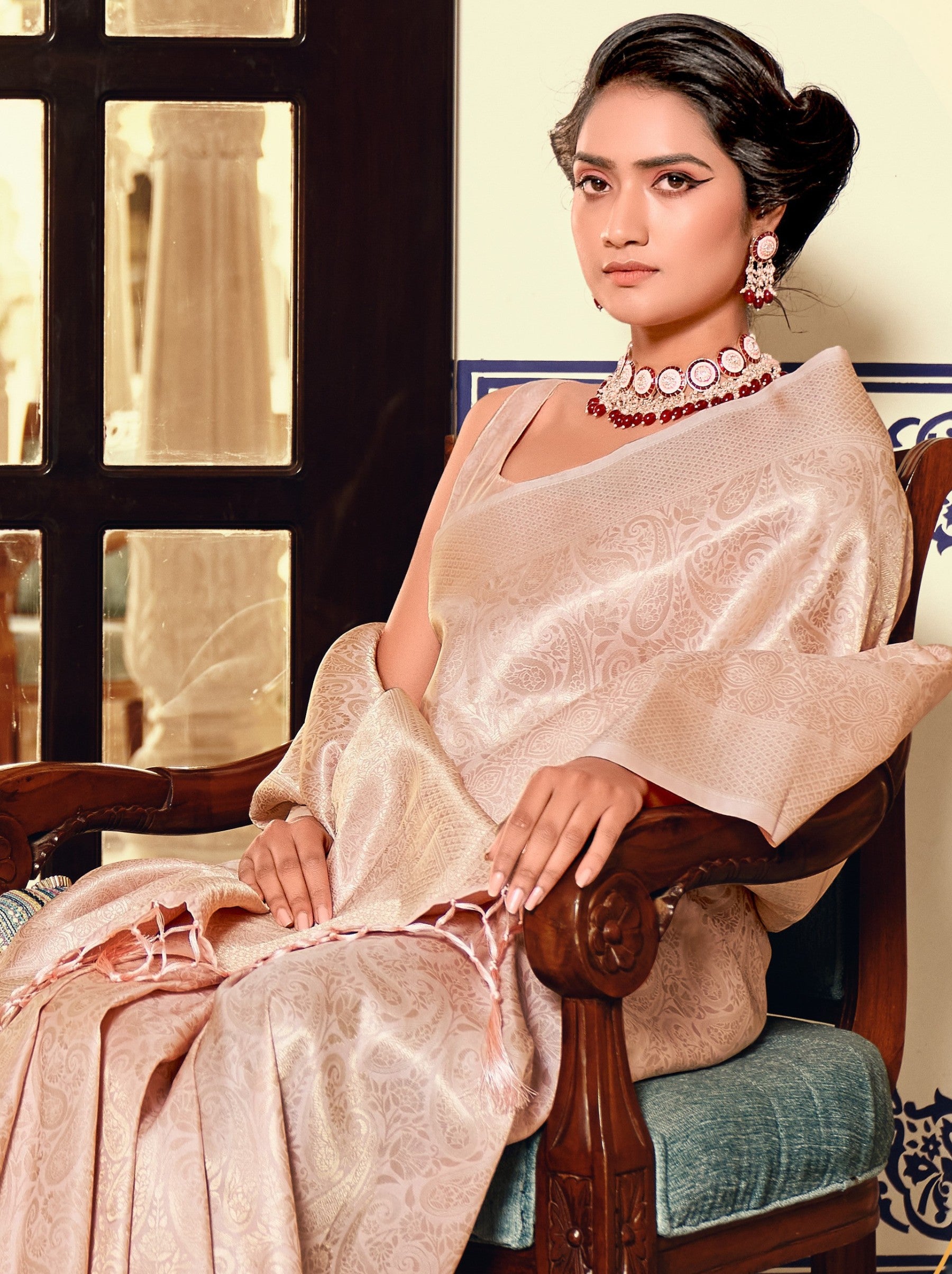 Carnation Pink Kanchivaram Silk Celebration Saree - TrendOye